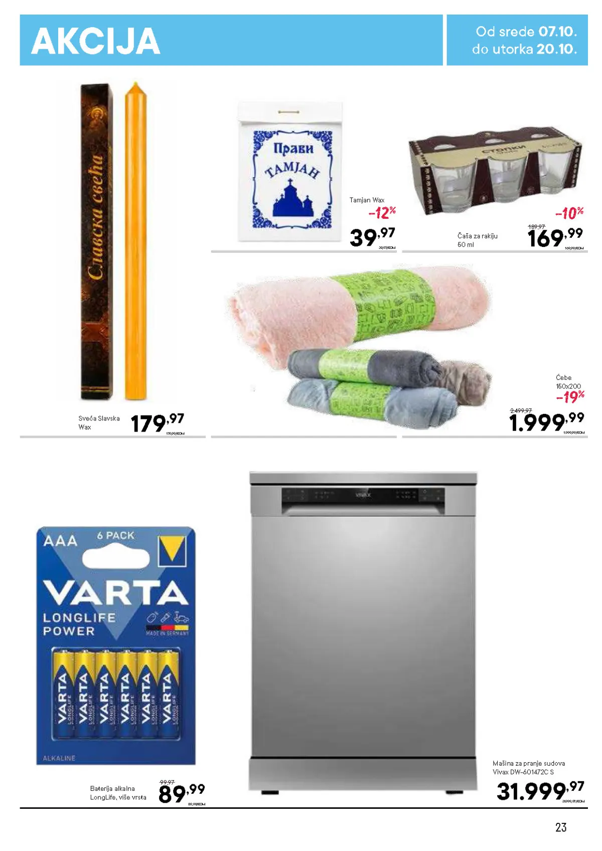 DTL PerSu katalog – slavska sveća, tamjan, čaše za rakiju, ćebe, Varta baterije i Vivax mašina za pranje sudova