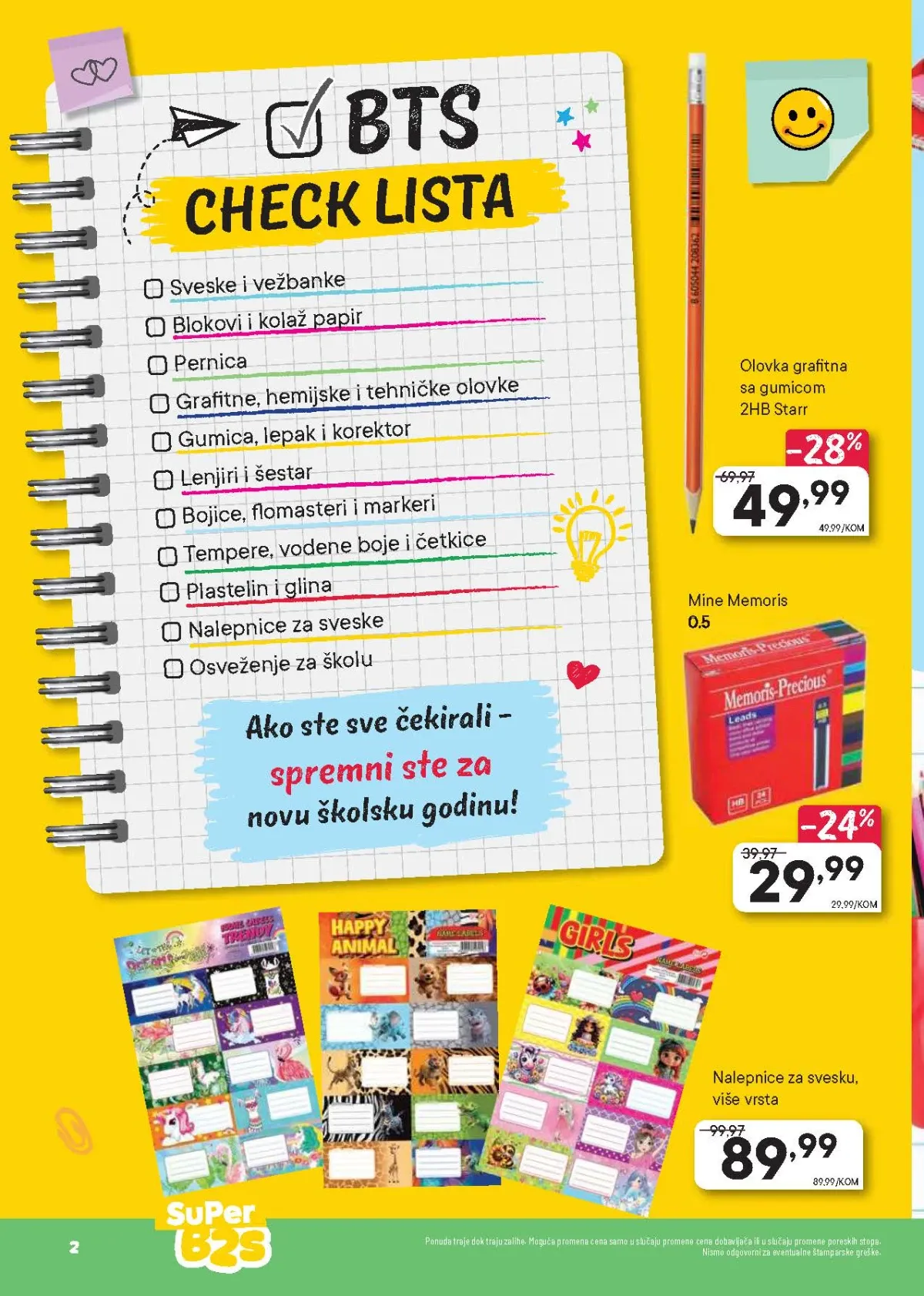 PerSu Back to School katalog strana 2 donosi grafitne olovke Starr, mine Memoris, nalepnice za sveske i check listu za povratak u školu