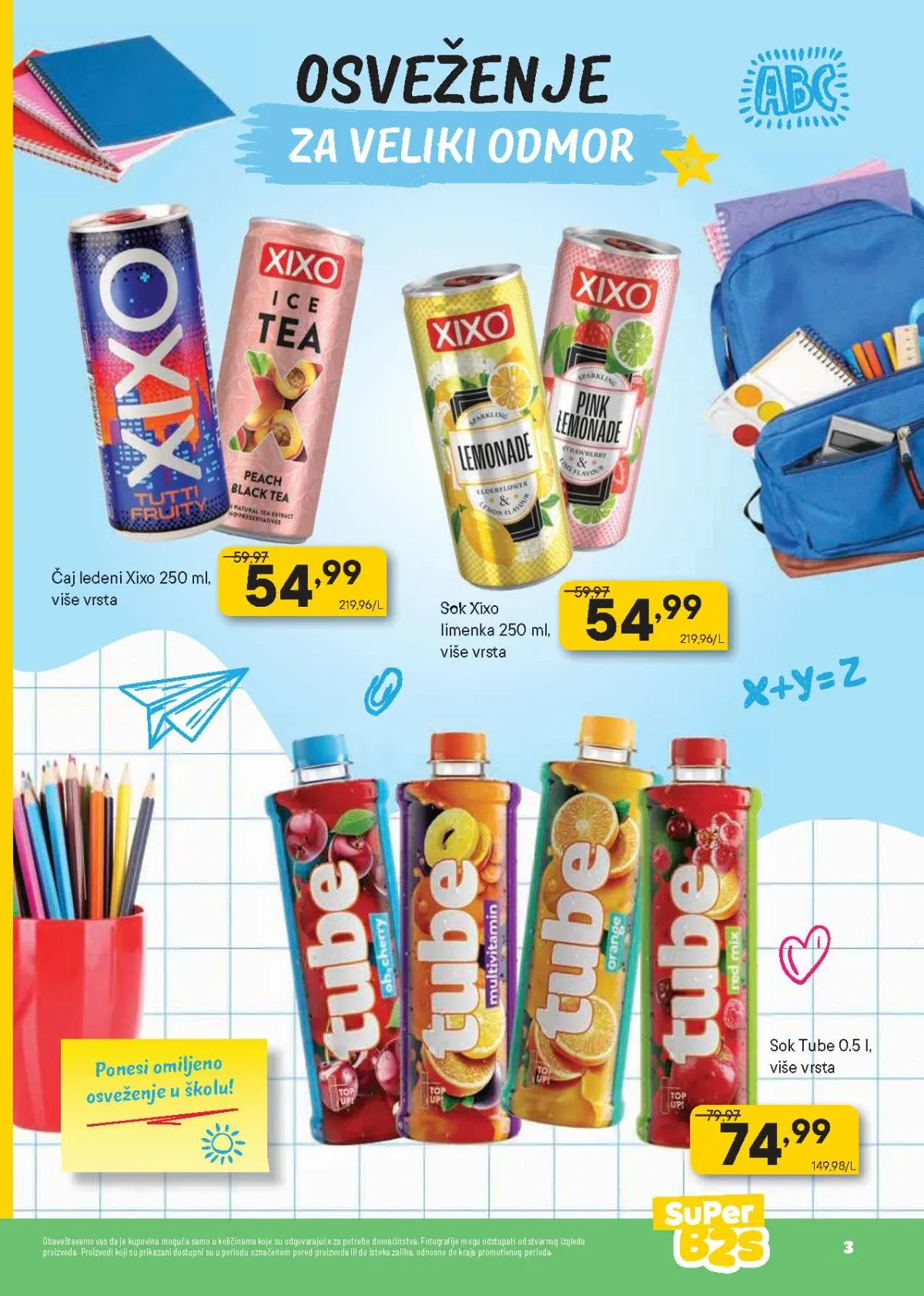 PerSu Back to School katalog strana 3 donosi Xixo limenke, ledeni čaj i Tube sokove za školsku užinu