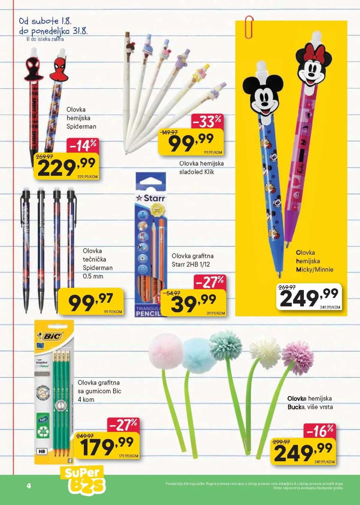 PerSu Back to School katalog strana 4 donosi hemijske olovke, grafitne olovke, tehničke olovke i Bic olovke po akcijskim cenama