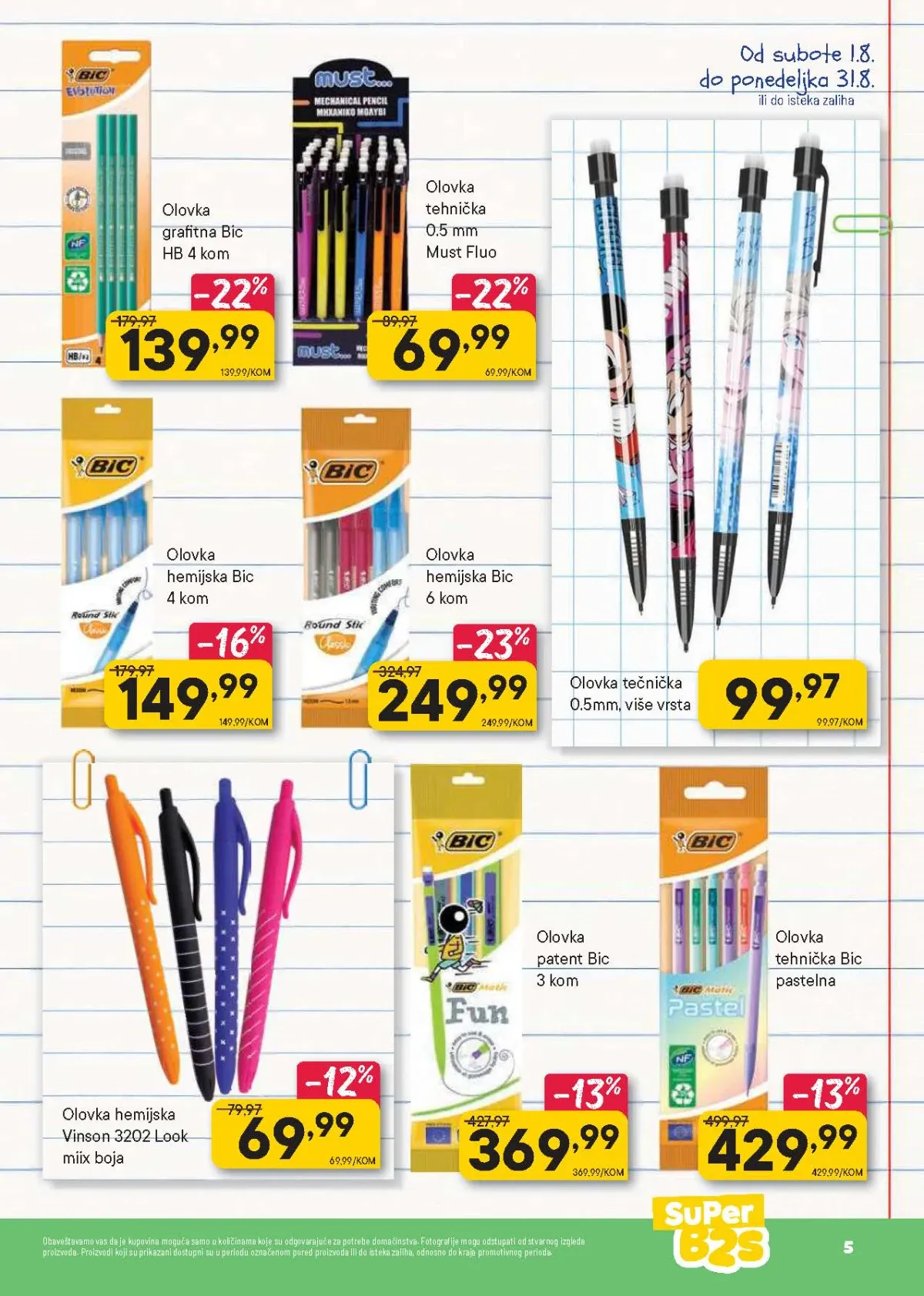 PerSu Back to School katalog strana 5 donosi Bic hemijske olovke, grafitne olovke, tehničke olovke i patent olovke