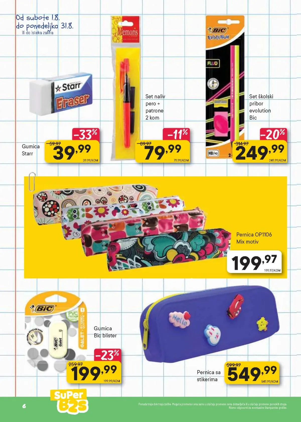 PerSu Back to School katalog strana 6 donosi pernice, gumice, naliv pera i školske setove po akcijskim cenama