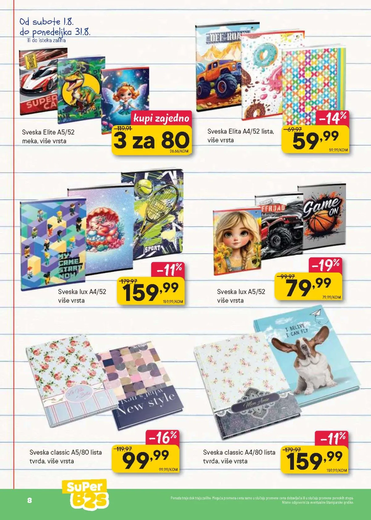 PerSu Back to School katalog strana 8 donosi Elite i Classic sveske A4 i A5, kao i akciju kupi 3 za 80 RSD