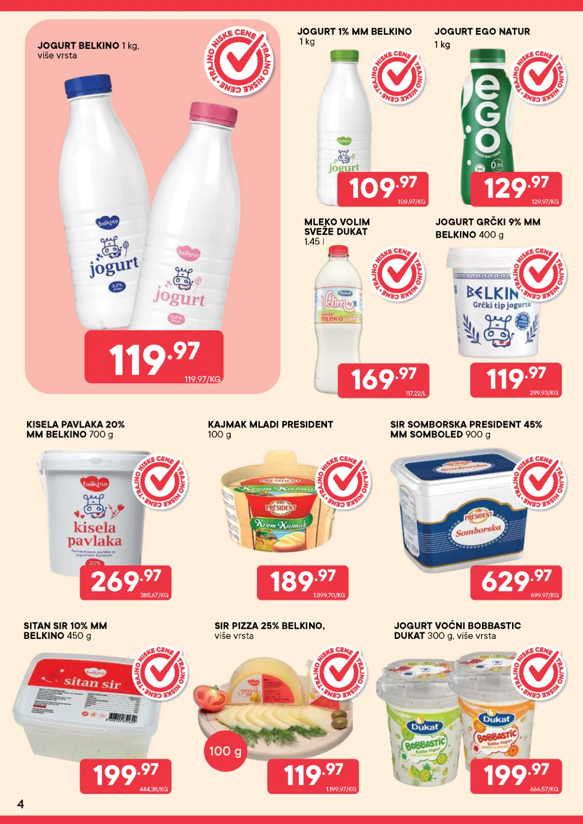 PerSu katalog strana 4 – Belkino jogurt, Dukat mleko, President kajmak, sir i kisela pavlaka