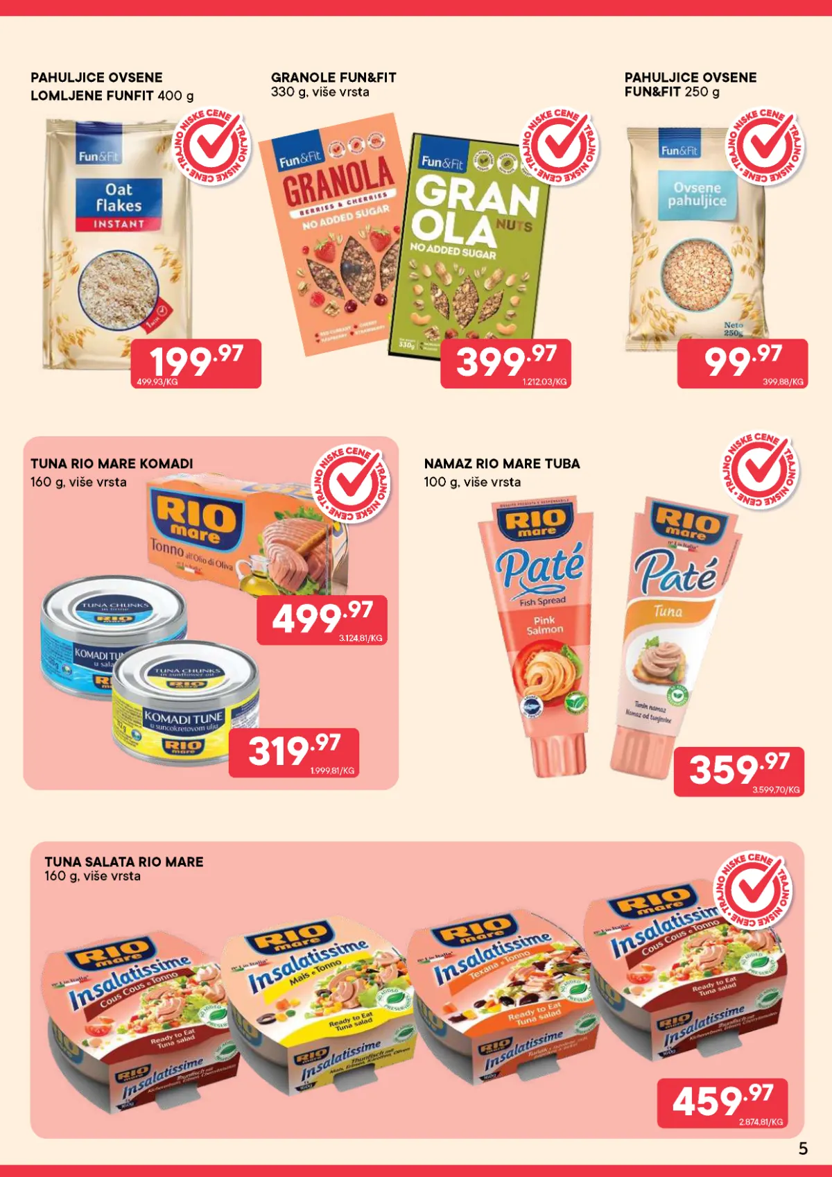 PerSu katalog strana 5 – Fun&Fit ovsene pahuljice, granola, Rio Mare tuna, namazi i tuna salate