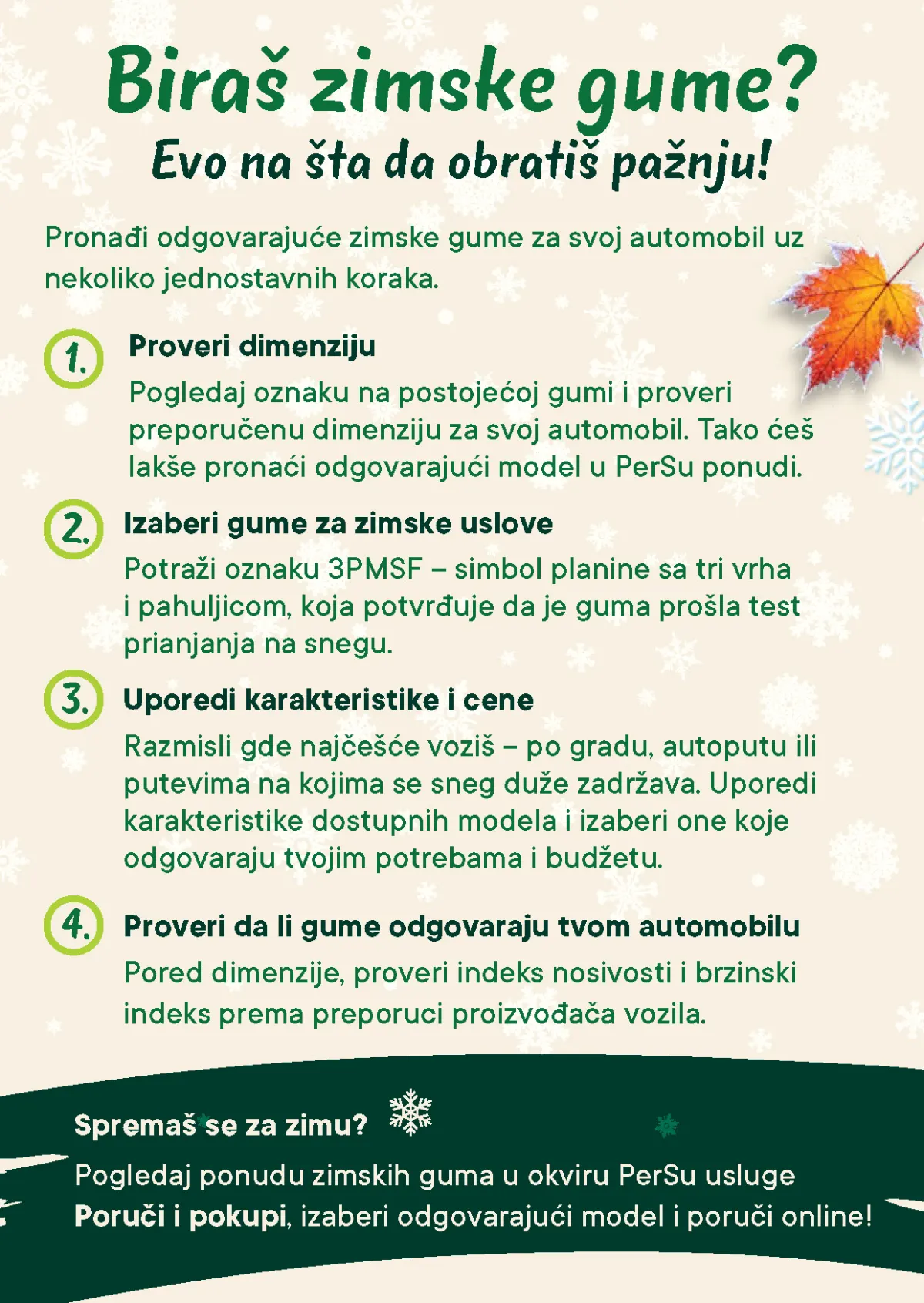 PerSu vodič za kupovinu zimskih guma – provera dimenzija, oznake 3PMSF, indeksa nosivosti i brzine