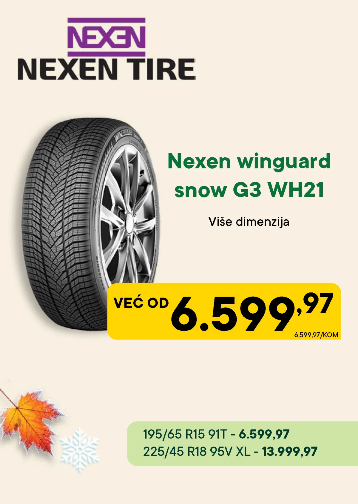 PerSu Nexen Winguard Snow G3 WH21 zimske gume – 195/65 R15 za 6.599,97 din i 225/45 R18 XL za 13.999,97 dinara
