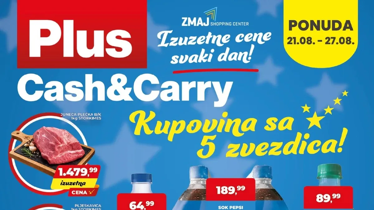 Plus Cash&Carry akcija od 21.08. do 27.08.2026. – meso, prehrana, piće, školski program i kućna hemija po akcijskim cenama