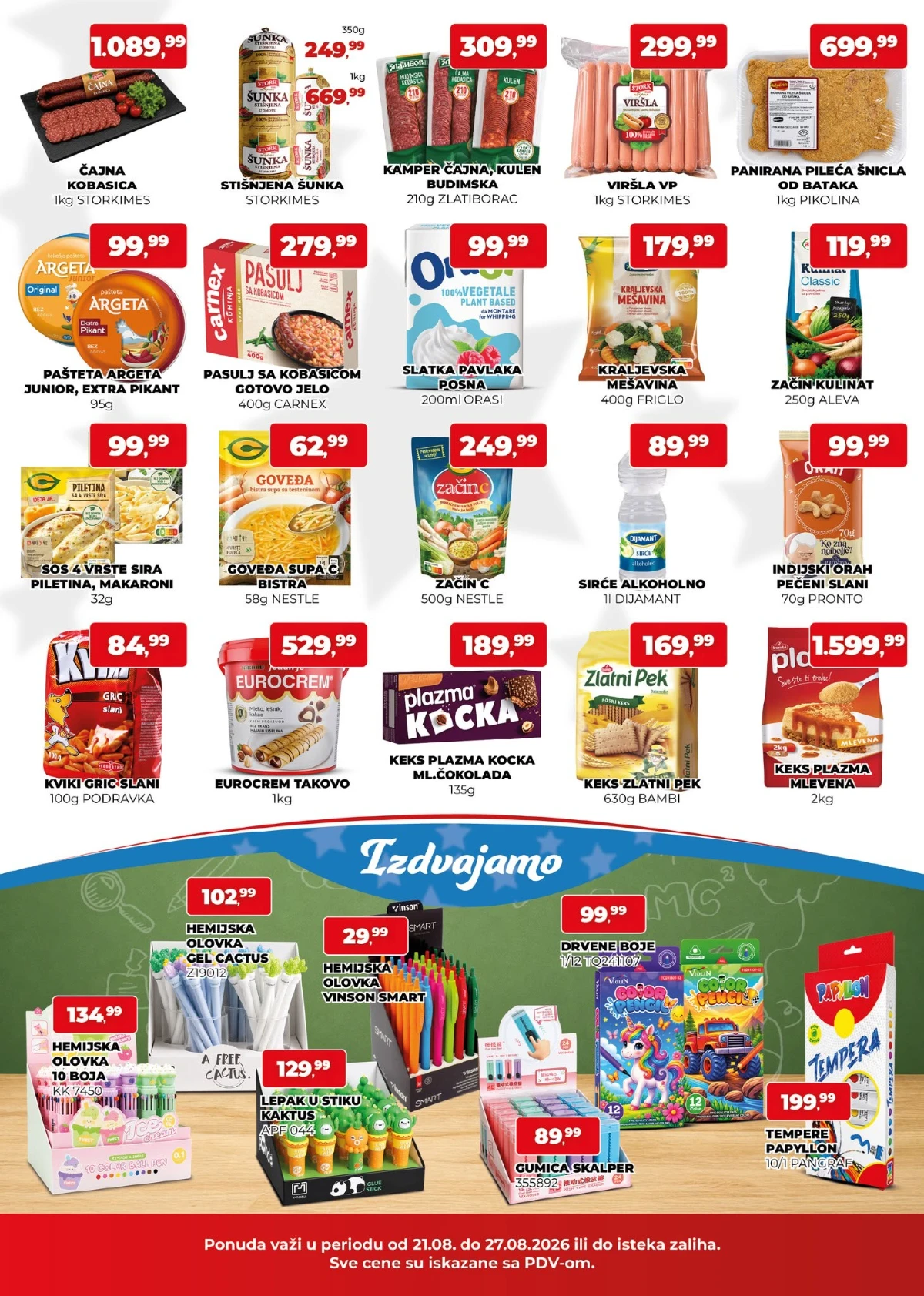 Plus Cash&Carry akcija do 27.08.2026. – kobasice, šunka, viršle, pašteta, slatkiši, začini i školski pribor