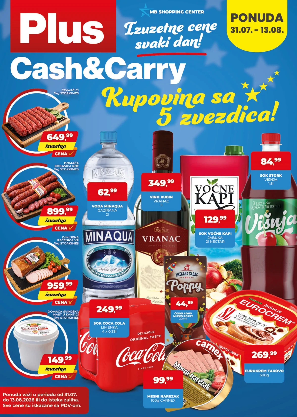 Plus Cash&Carry akcija do 13.08.2026. – snižene cene mesa, pića, prehrane i kućne hemije