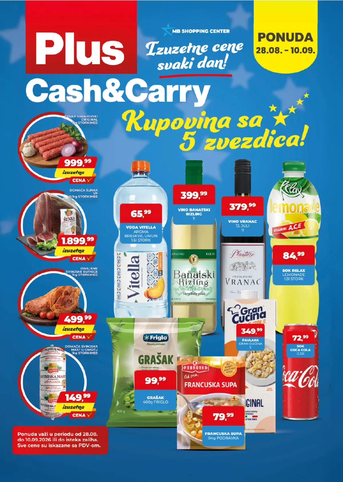 Plus Cash&Carry akcija od 28.08. do 10.09.2026. – meso, prehrambeni proizvodi, piće i drugi artikli po akcijskim cenama