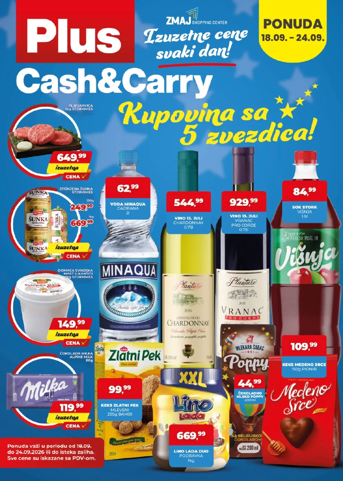 Plus Cash&Carry akcija od 18.09. do 24.09.2026. – meso, piće, slatkiši i prehrambeni proizvodi po akcijskim cenama