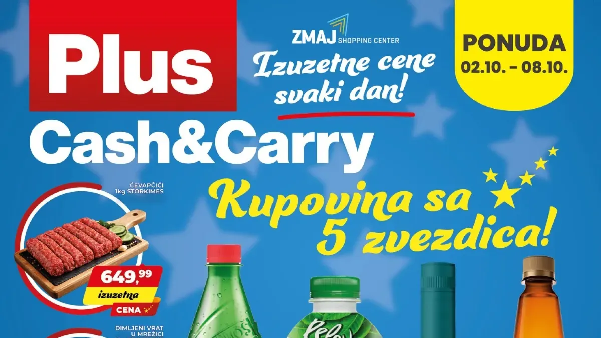 Plus Cash&Carry akcija od 02.10. do 08.10.2026. – meso, suhomesnati proizvodi, piće, zimnica i kućna hemija po izuzetnim cenama