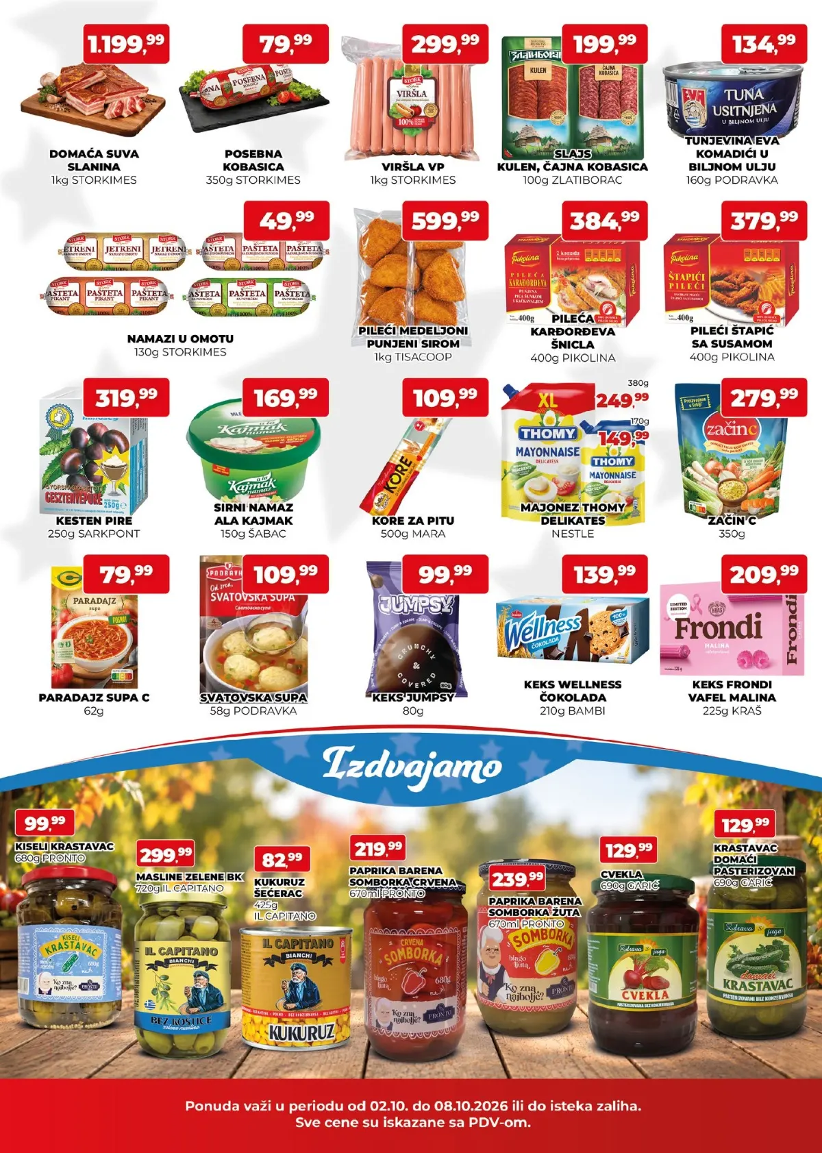 Plus Cash&Carry katalog 02–08.10.2026. – suhomesnati proizvodi, kobasice, sir, namazi, keksi i zimnica na akciji