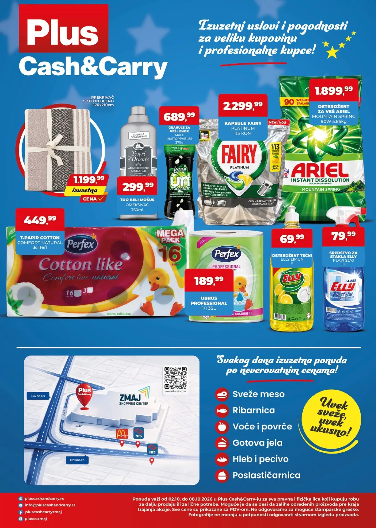 Plus Cash&Carry katalog 02–08.10.2026. – Ariel, Fairy, Lenor, Perfex i sredstva za čišćenje po akcijskim cenama