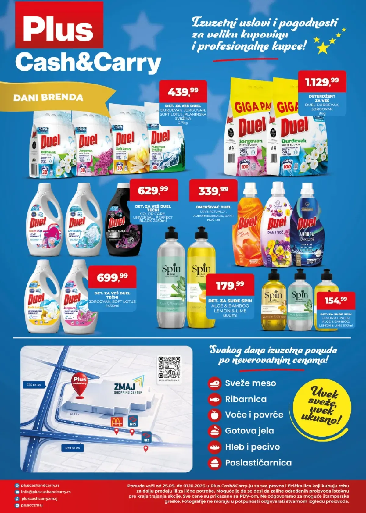 Plus Cash&Carry akcija do 01.10.2026. – Duel deterdženti, omekšivači i Spin sredstva za pranje sudova