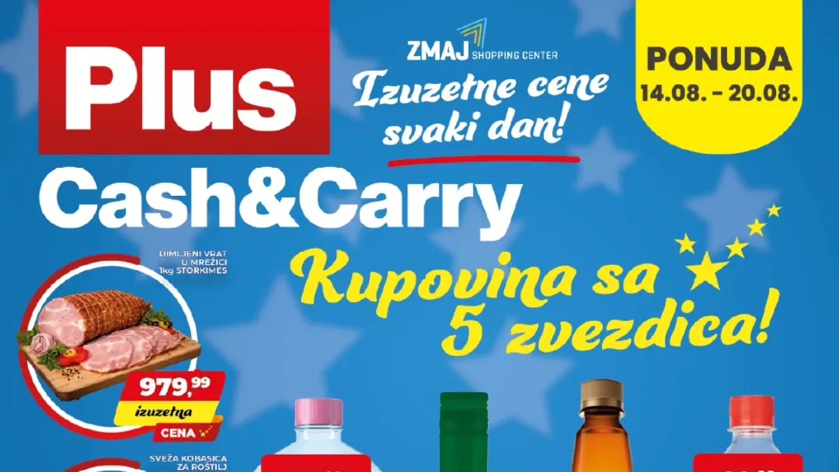 Plus Cash&Carry akcija od 14.08. do 20.08.2026. – meso, prehrana, piće, školski program i kućna hemija po akcijskim cenama
