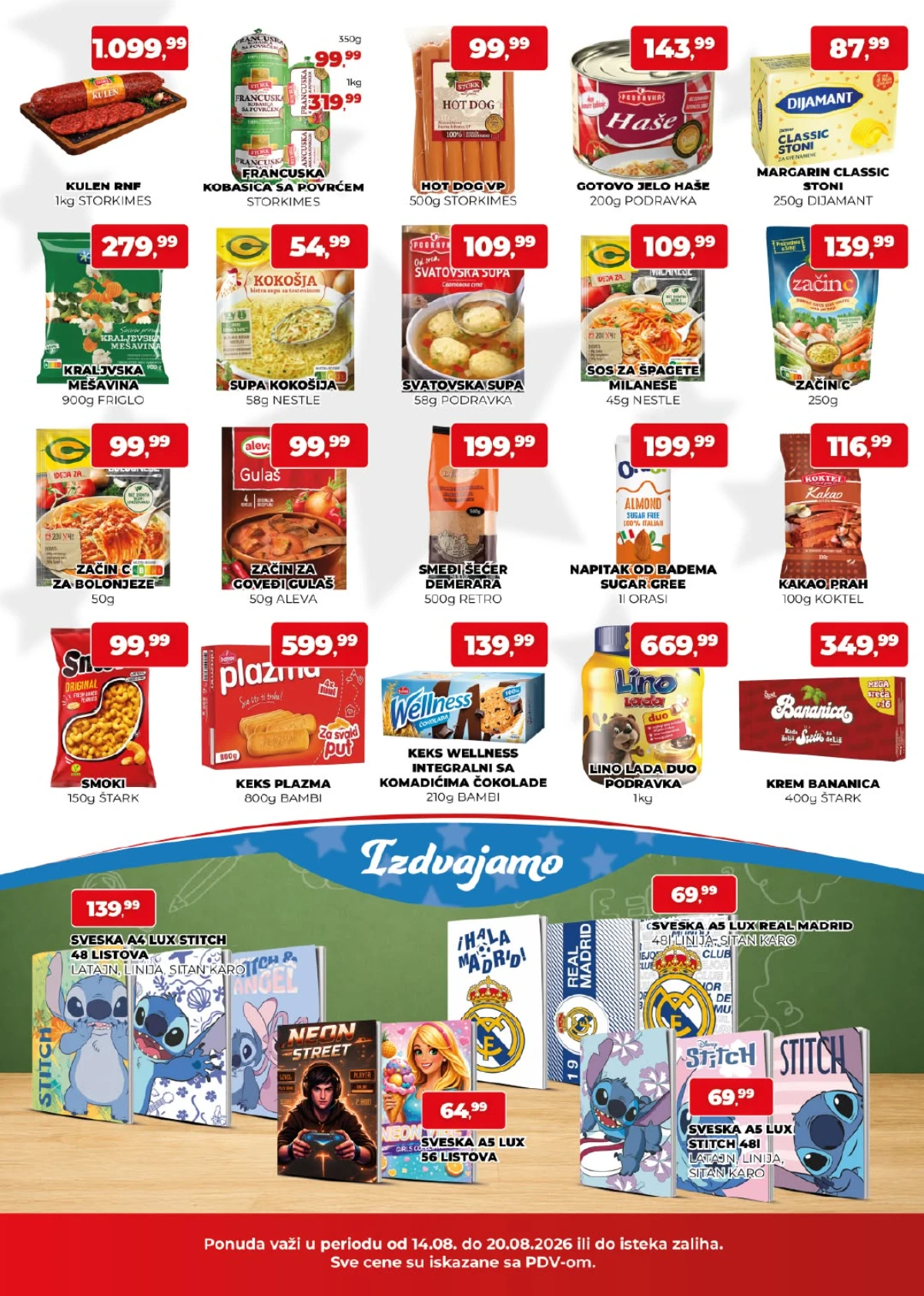 Plus Cash&Carry akcija do 20.08.2026. – kulen Storkimes 1 kg 1.099,99 din i Plazma keks 800 g 599,99 din