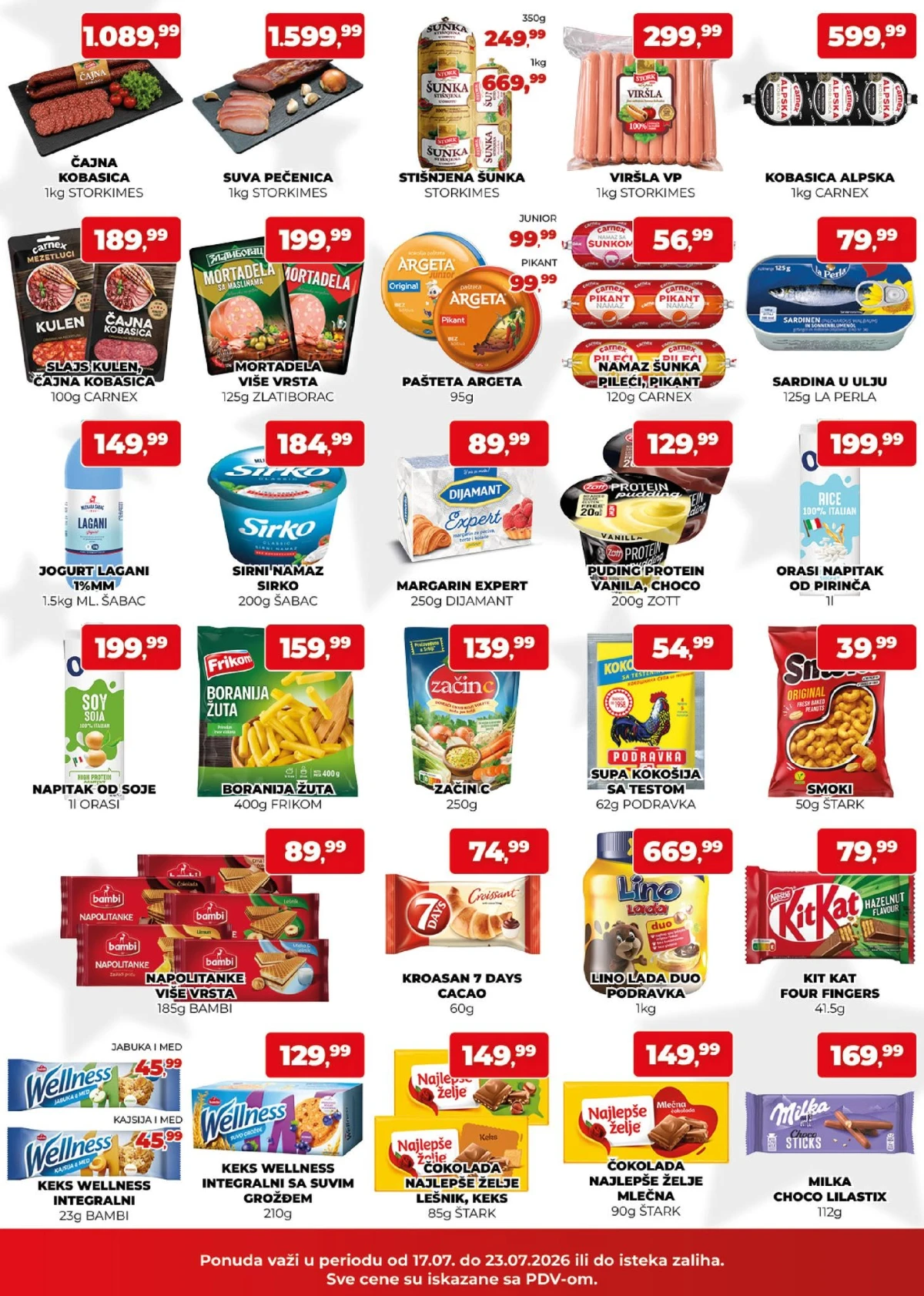 Plus Cash&Carry akcija 17. do 23.07.2026. – suhomesnati proizvodi, paštete, mlečni proizvodi, grickalice i slatkiši po akcijskim cenama