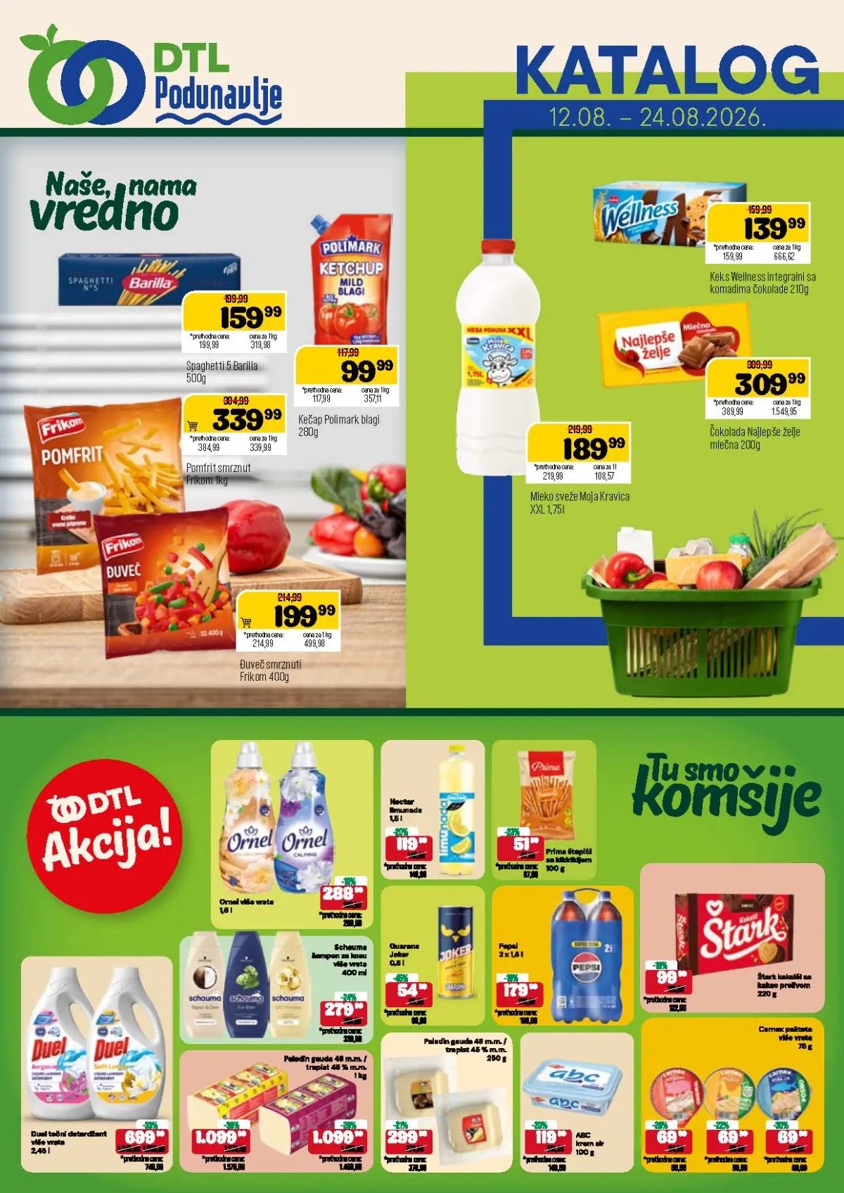 DTL Podunavlje katalog od 12.08. do 24.08.2026. – Barilla, Moja Kravica, Frikom, Wellness i Najlepše želje po akcijskim cenama