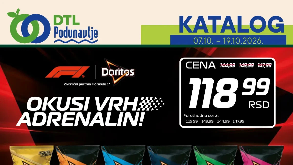 DTL Podunavlje katalog od 07. do 19.10.2026. – Doritos, brašno, Carnex pašteta, Jaffa keks, Ariel kapsule i drugi proizvodi na akciji