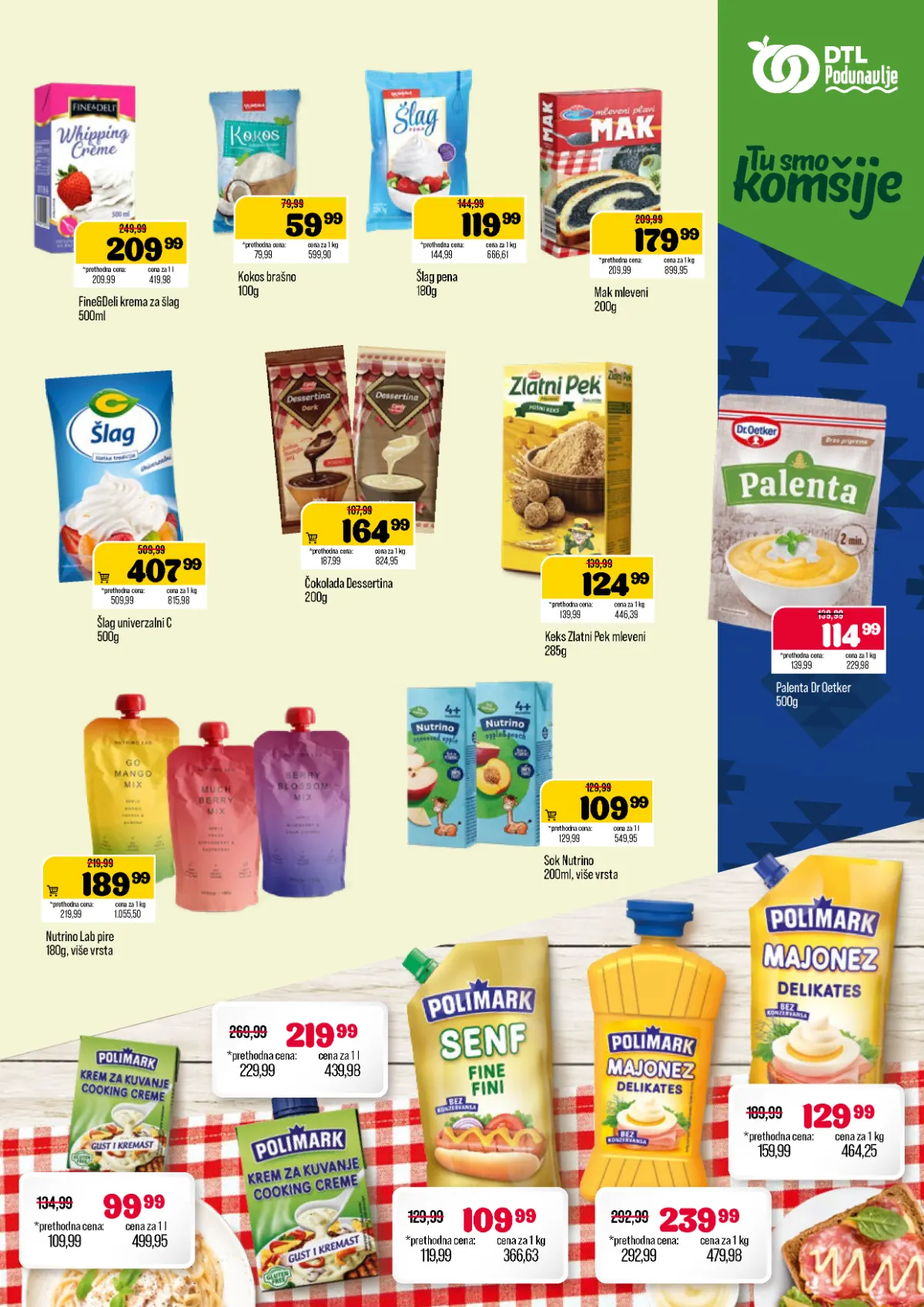 DTL Podunavlje katalog, stranica 7 – kokosovo brašno, šlag, mleveni mak, čokolada, mleveni keks, palenta i Nutrino proizvodi