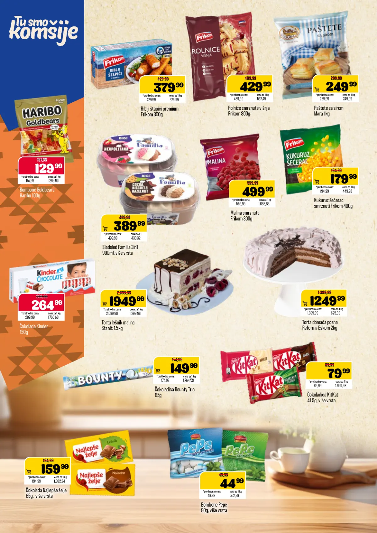 DTL Podunavlje katalog, stranica 8 – Frikom riblji štapići, rolnice, maline, kukuruz šećerac, sladoled, torte i čokolade