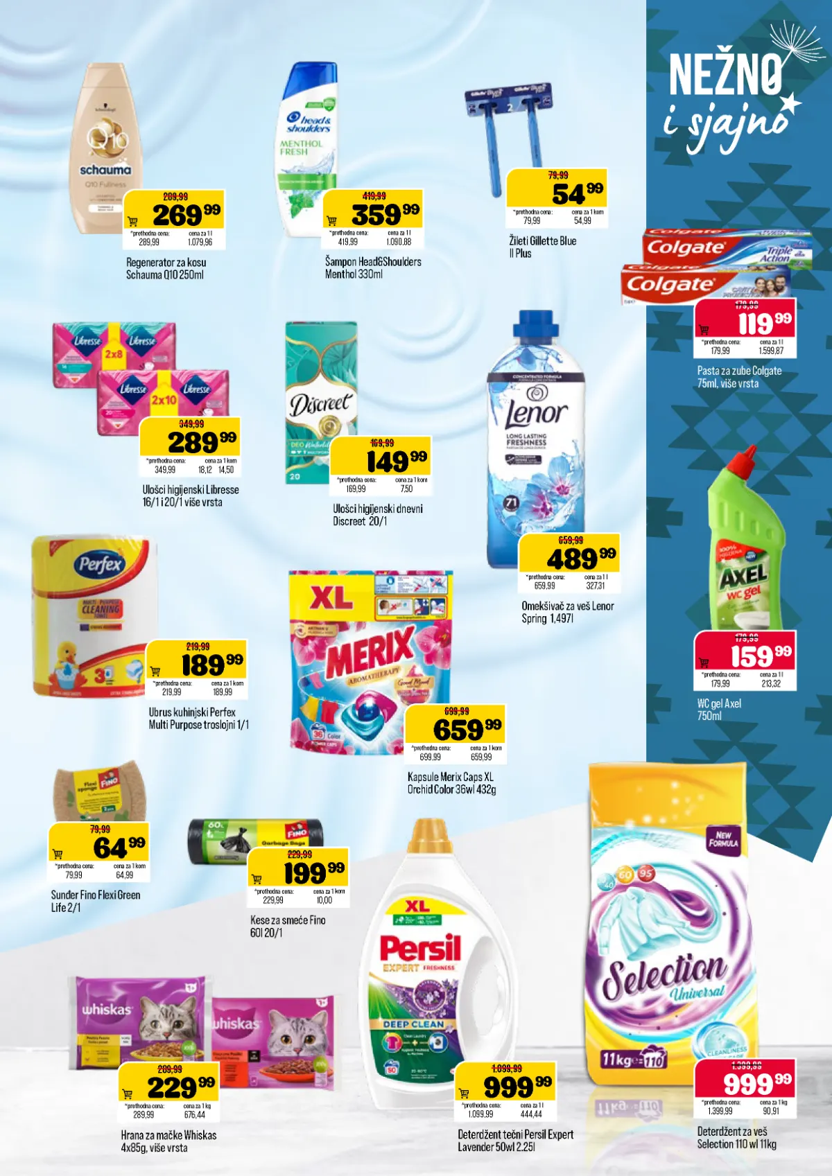 DTL Podunavlje katalog, stranica 11 – šamponi, pasta za zube, higijenski ulošci, Lenor, Merix, Persil i Selection deterdženti
