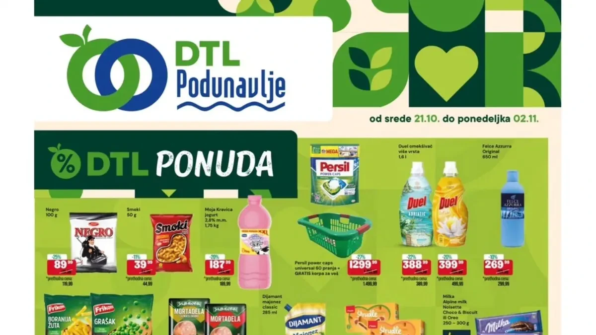 DTL Podunavlje katalog od 21.10. do 2.11.2026. – Metalac posuđe uz 50% popusta sa markicama, Persil kapsule, Smoki, Negro bombone, Frikom proizvodi i druge akcijske ponude