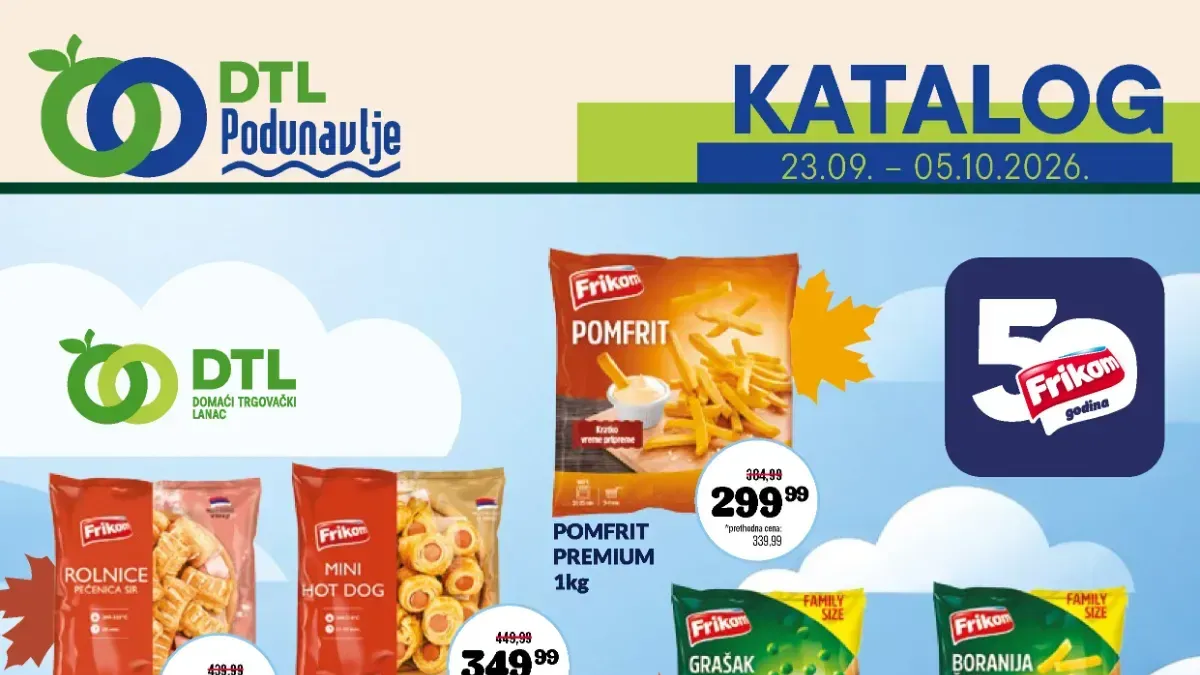 DTL Podunavlje katalog od 23.09. do 05.10.2026. – prehrana, mlečni proizvodi, zimnica, slatkiši, piće i kućna hemija na akciji