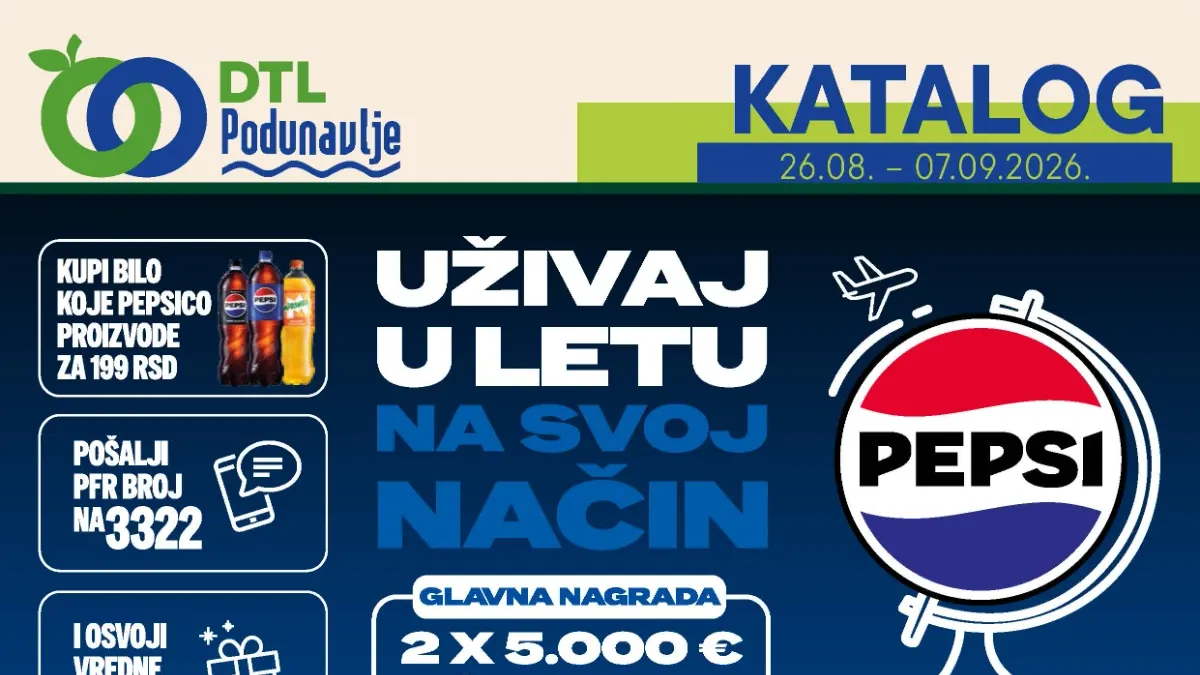 DTL Podunavlje katalog od 26.08. do 07.09.2026. – prehrana, piće, kućna hemija i školski pribor na akciji