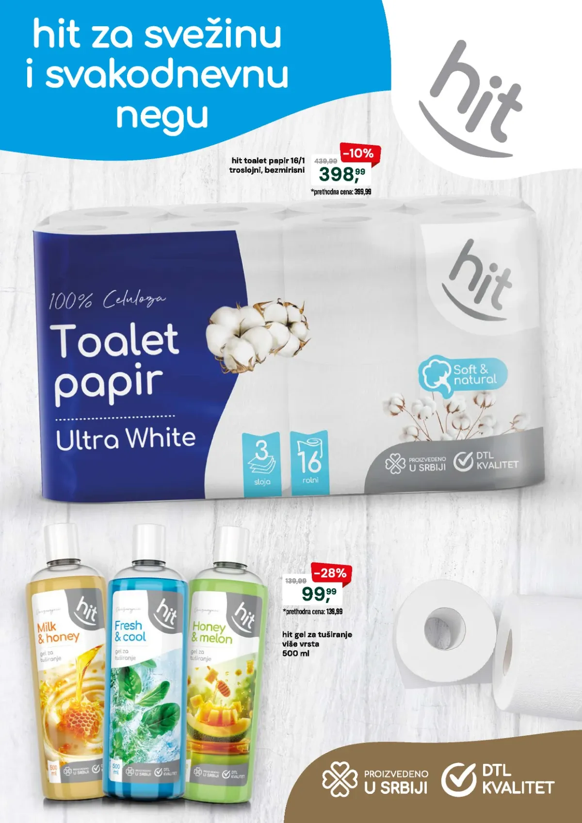 DTL Podunavlje katalog do 07.09.2026. – Hit troslojni toalet papir i Hit gel za tuširanje na akciji