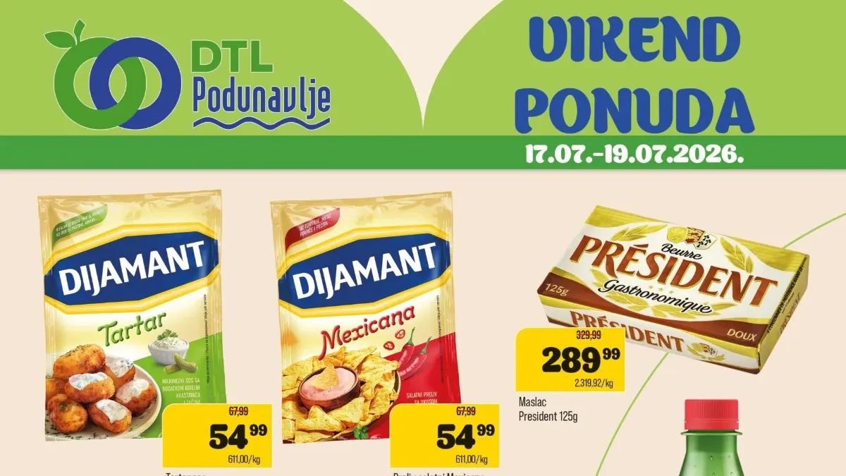DTL Podunavlje vikend ponuda od 17. do 19.07.2026. – prehrana, piće, mlečni proizvodi, grickalice i proizvodi za domaćinstvo po akcijskim cenama