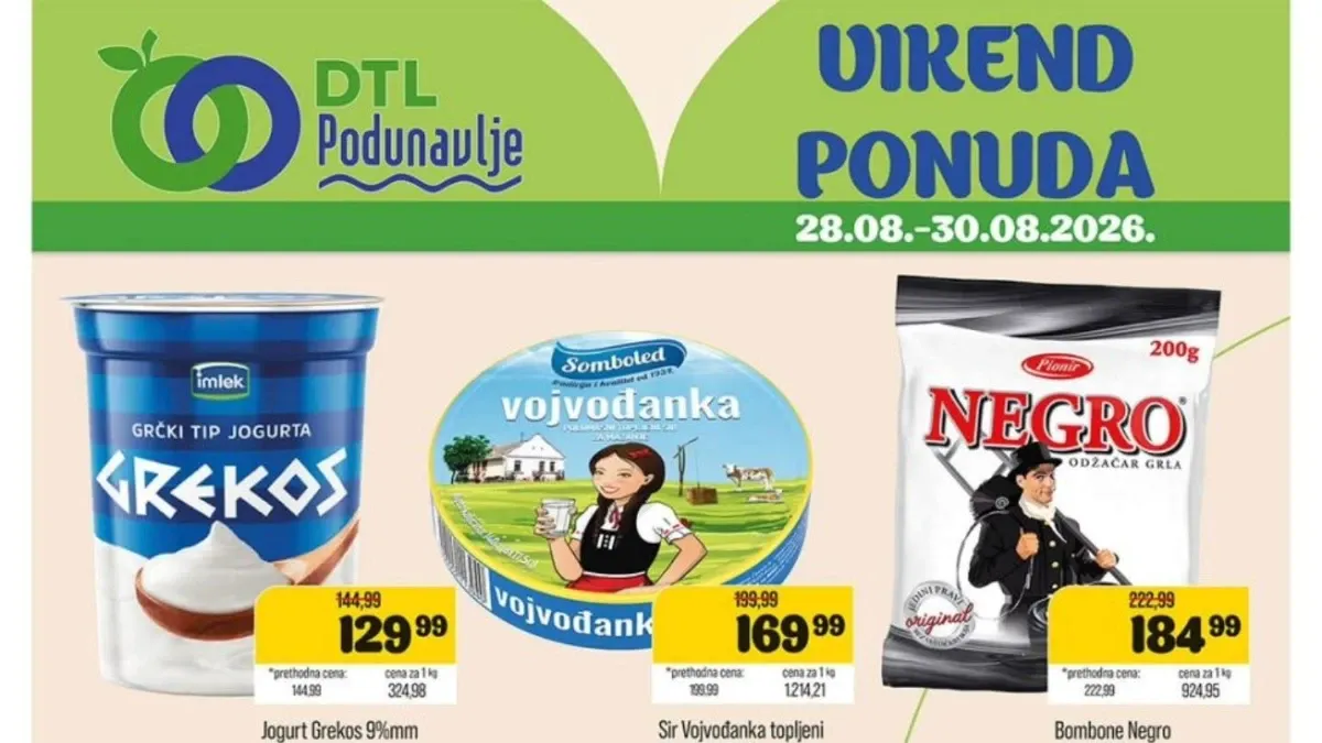 DTL Podunavlje vikend akcija od 28.08. do 30.08.2026. – prehrana, piće i deterdžent uz popuste do 20%