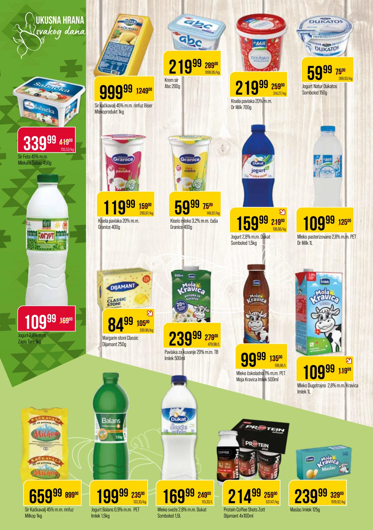 DTL Proleter katalog strana 4 – mleko, jogurt, kačkavalj, feta sir, pavlaka, margarin i maslac na akciji