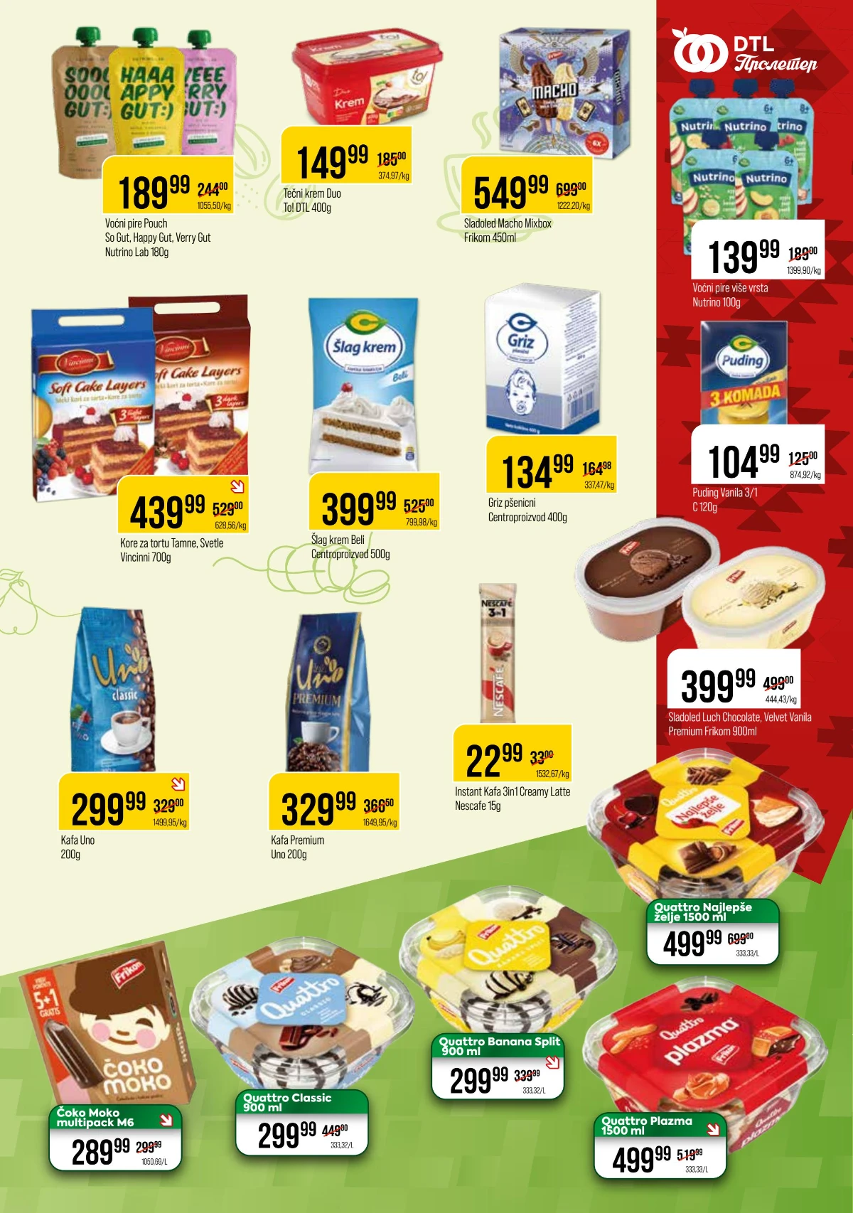 DTL Proleter katalog strana 7 – kafa, šlag, puding, kore za tortu, sladoled i deserti po sniženim cenama