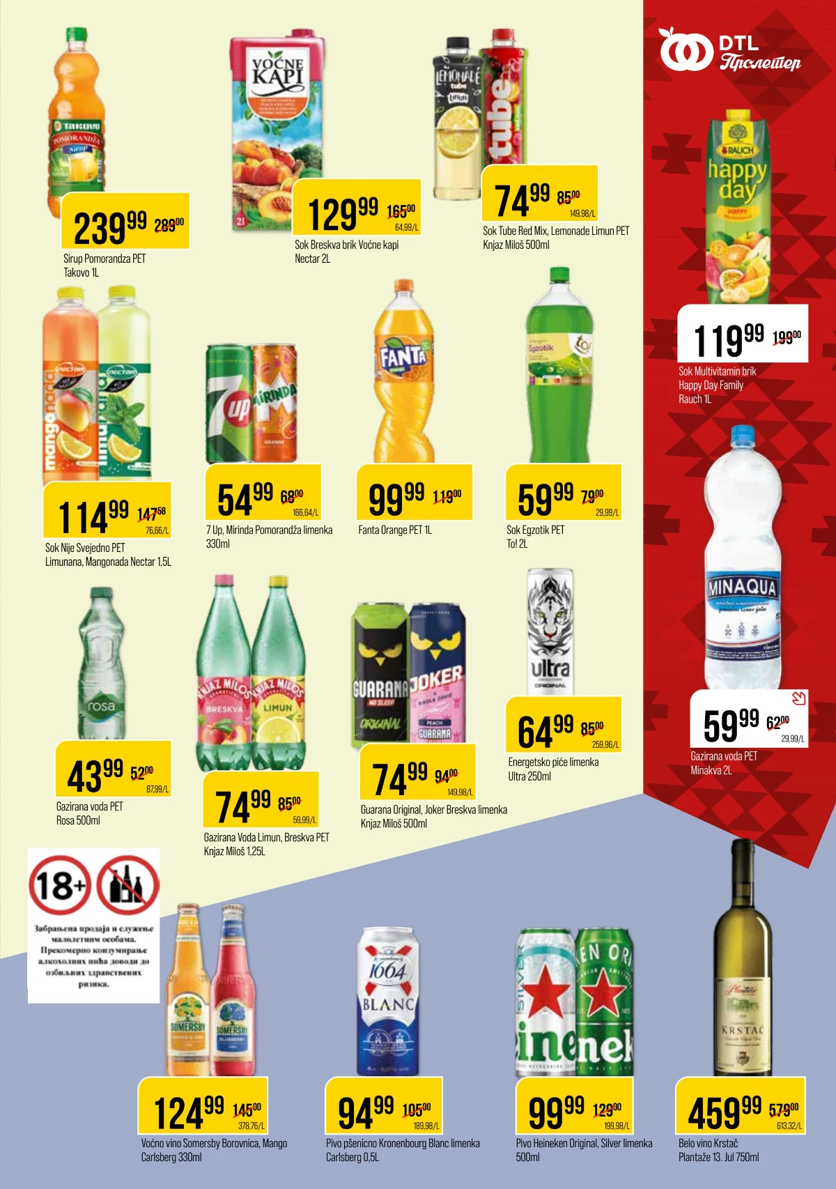 DTL Proleter katalog strana 9 – sokovi, gazirana pića, energetska pića, voda, pivo i vino po sniženim cenama