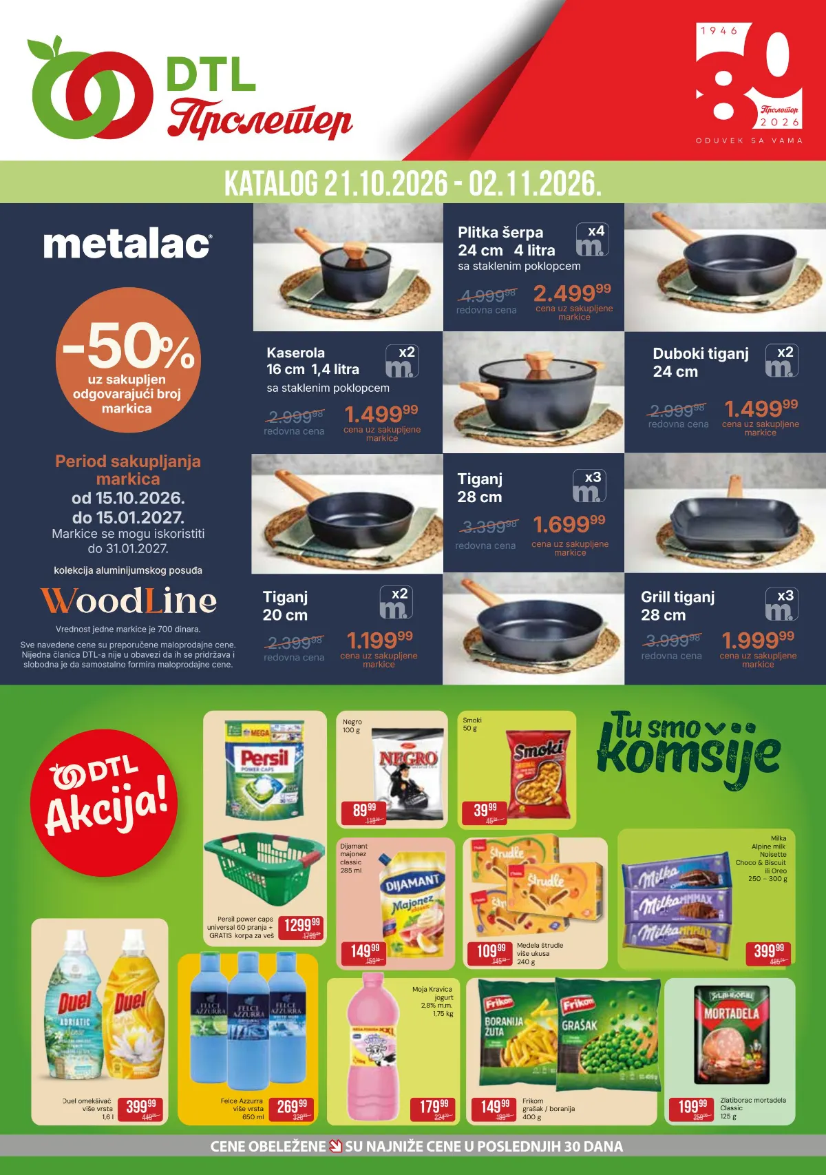 DTL Proleter katalog 21.10–2.11.2026. – Metalac posuđe uz 50% popusta, akcije hrane, pića i kućne hemije