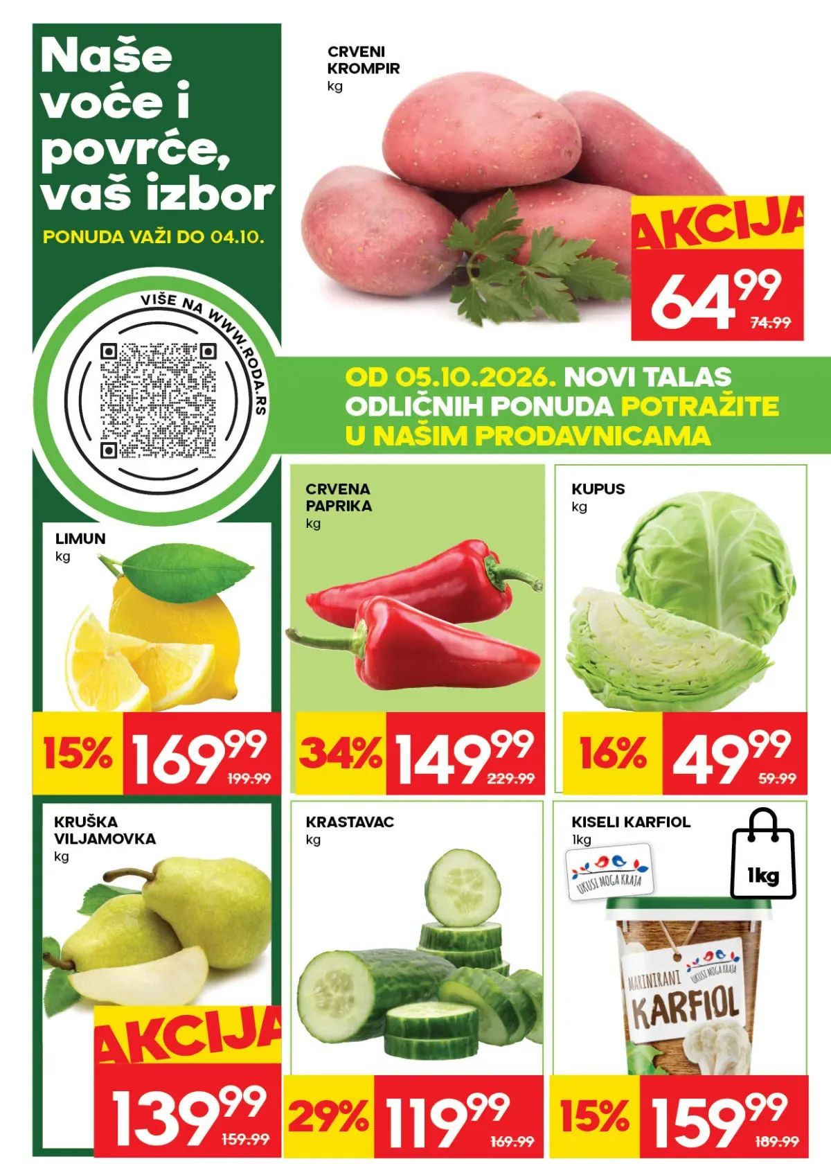 RODA katalog do 11.10.2026. – voće i povrće na akciji