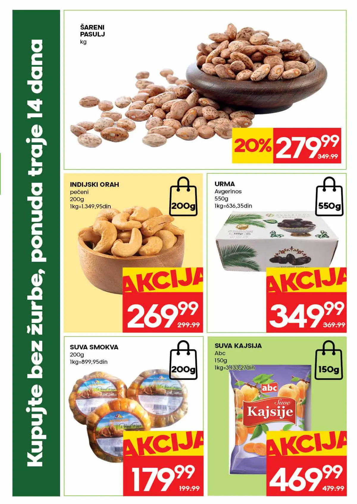 RODA katalog – strana 3: Šareni pasulj, 1 kg; Pečeni indijski orah, 200 g
