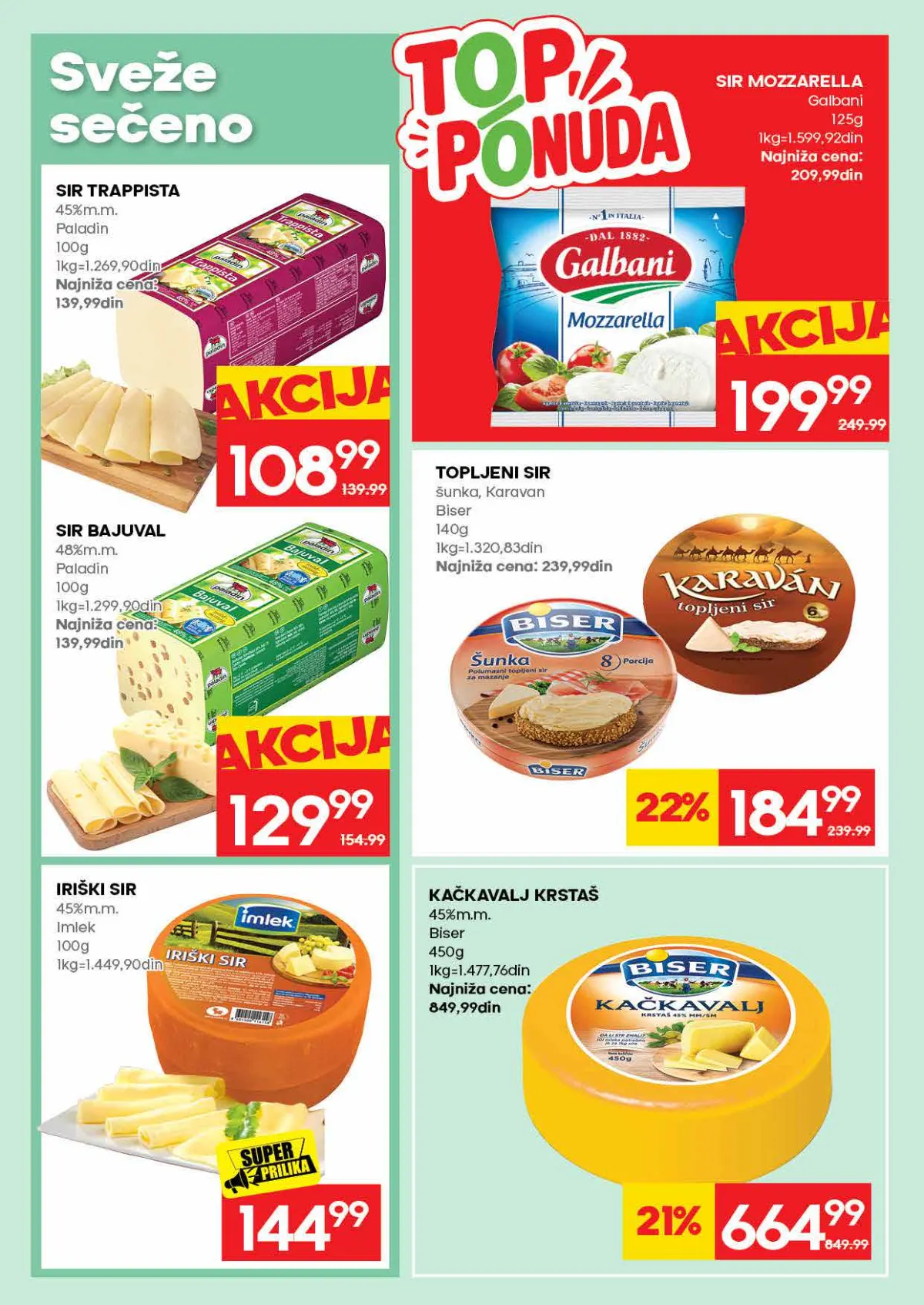 RODA katalog – strana 14: Paladin sir trappista, 100 g; Galbani mozzarella, 125 g
