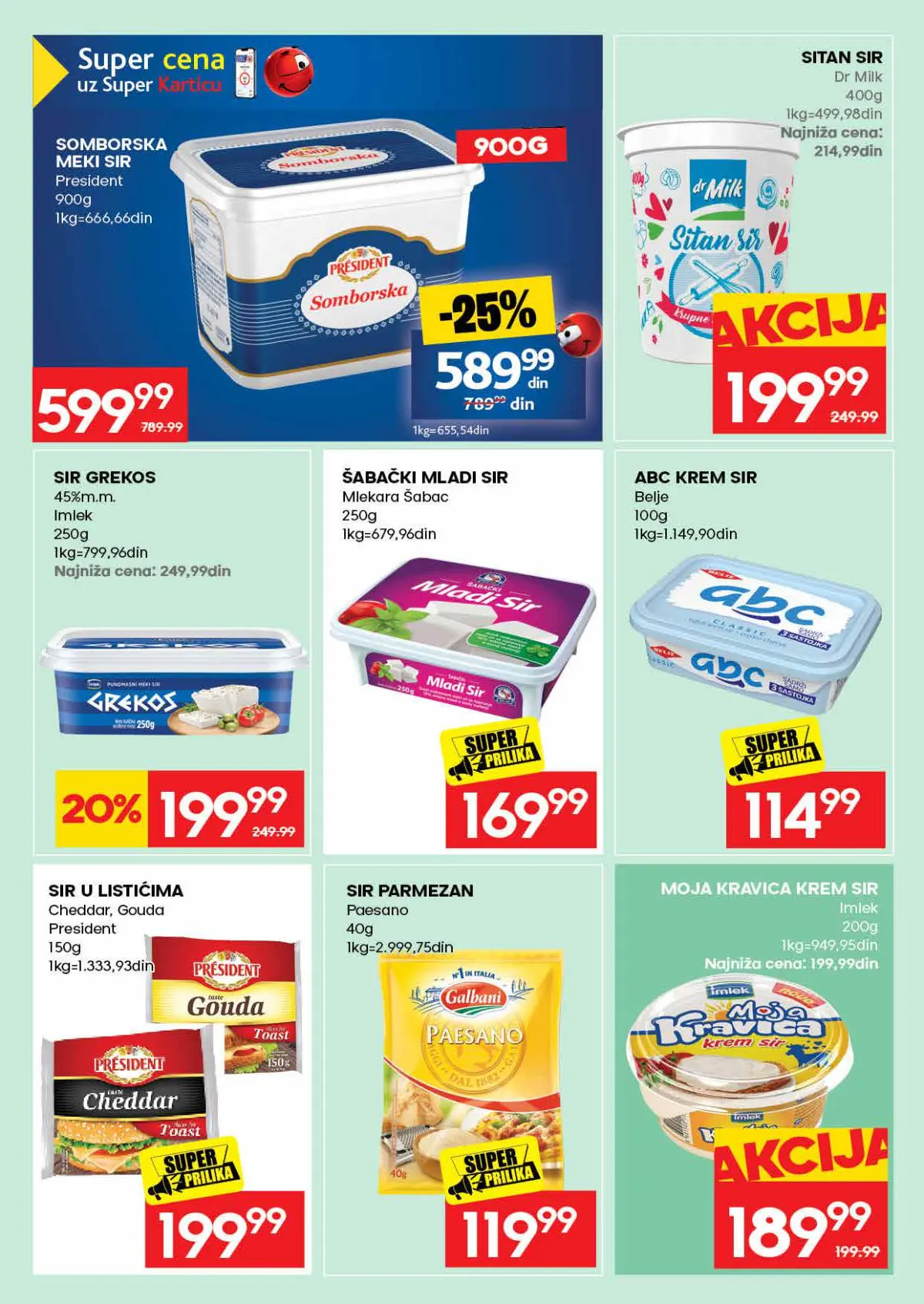 RODA katalog – strana 15: Dr Milk sitan sir, 400 g; Mlekara Šabac mladi sir, 250 g