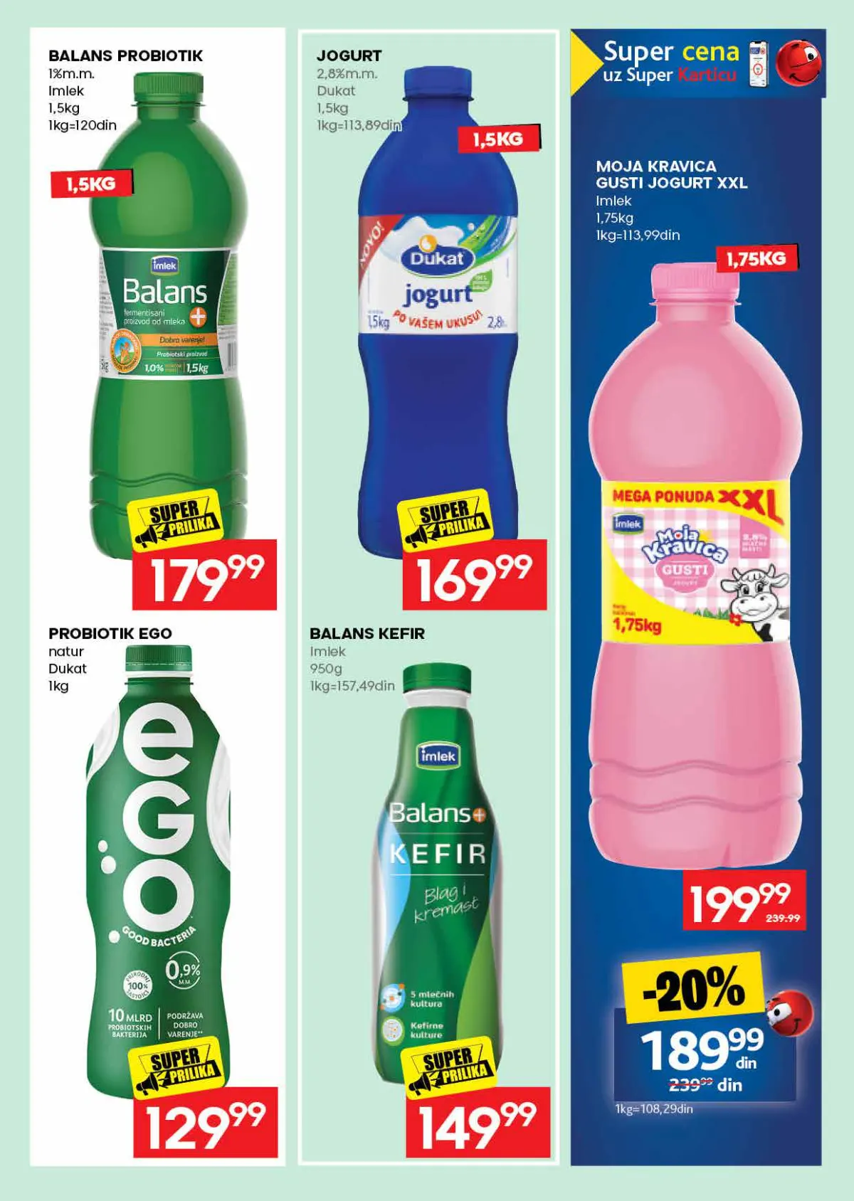 RODA katalog – strana 17: Dukat jogurt 2,8% m.m., 1,5 kg; Imlek Balans kefir, 950 g