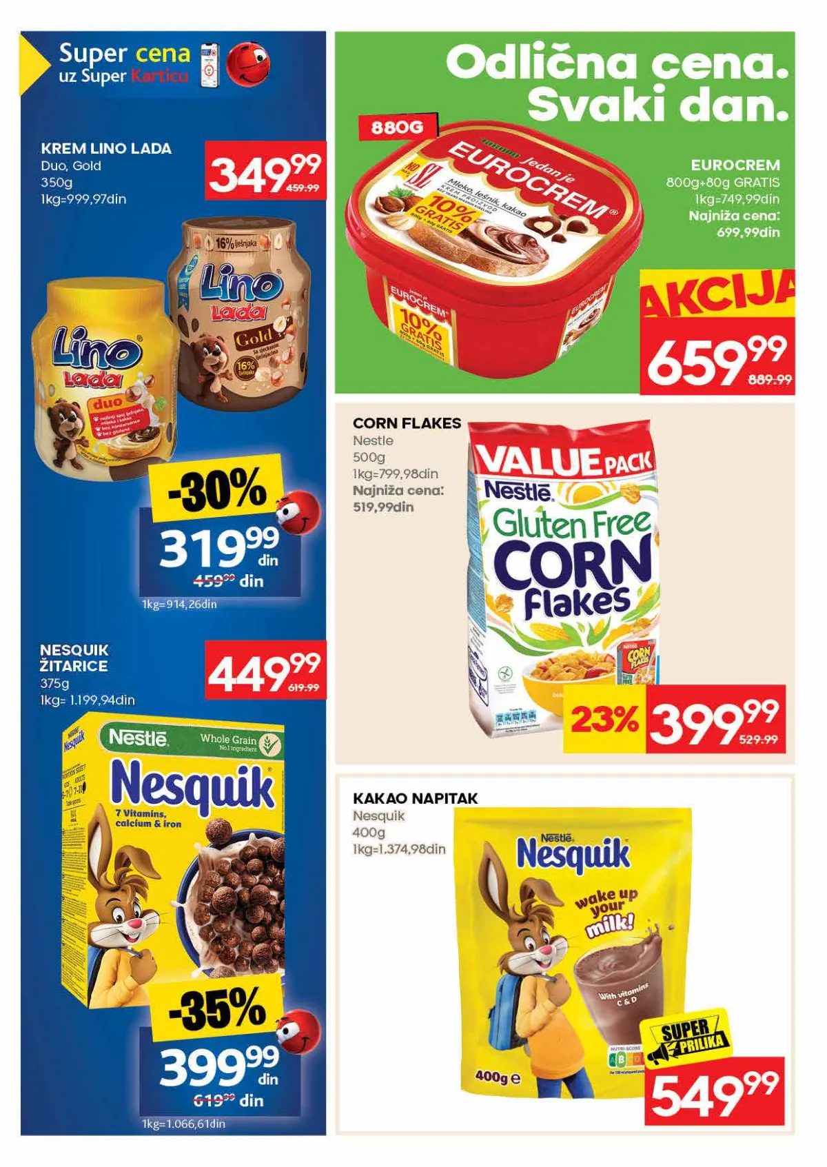 RODA katalog – strana 26: Eurocrem, 800 g + 80 g gratis; Nestlé Corn Flakes, 500 g