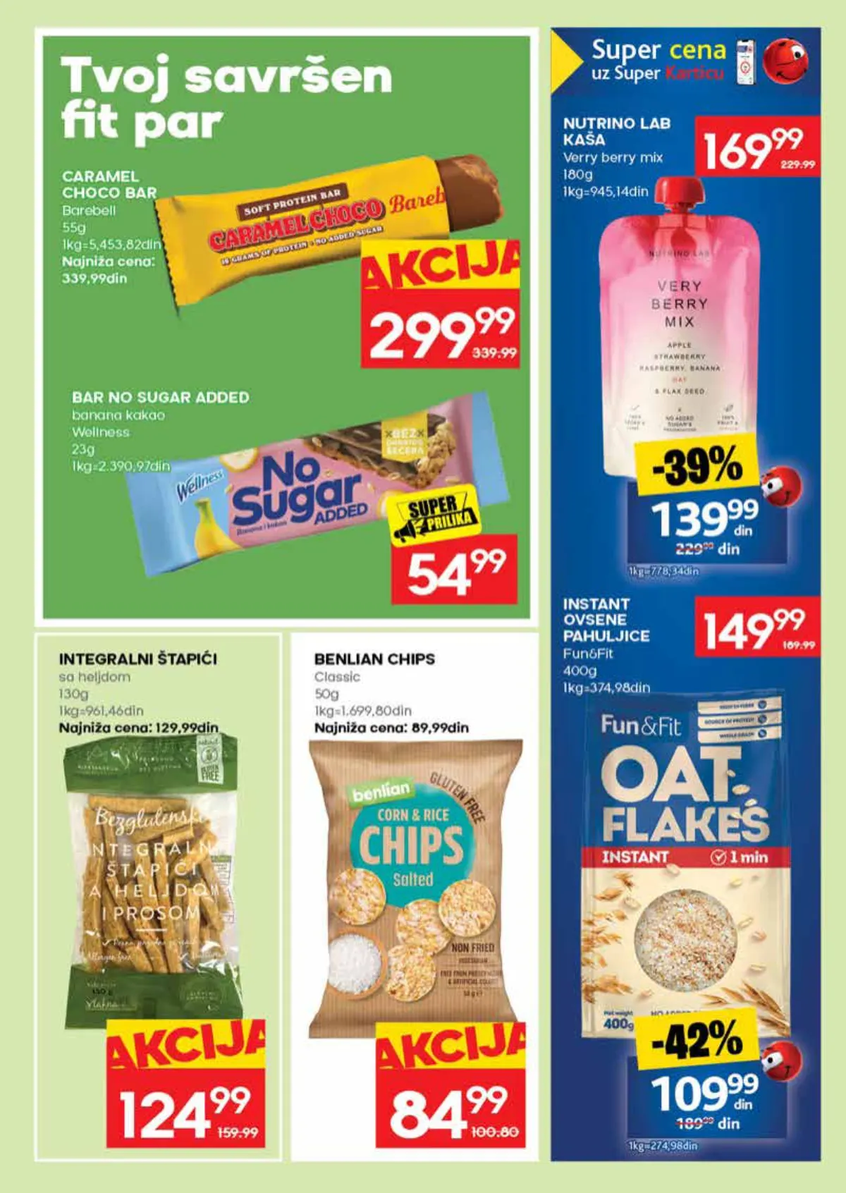 RODA katalog – strana 29: Barebells Caramel Choco Bar, 55 g; Wellness No Sugar Added bar banana–kakao, 23 g