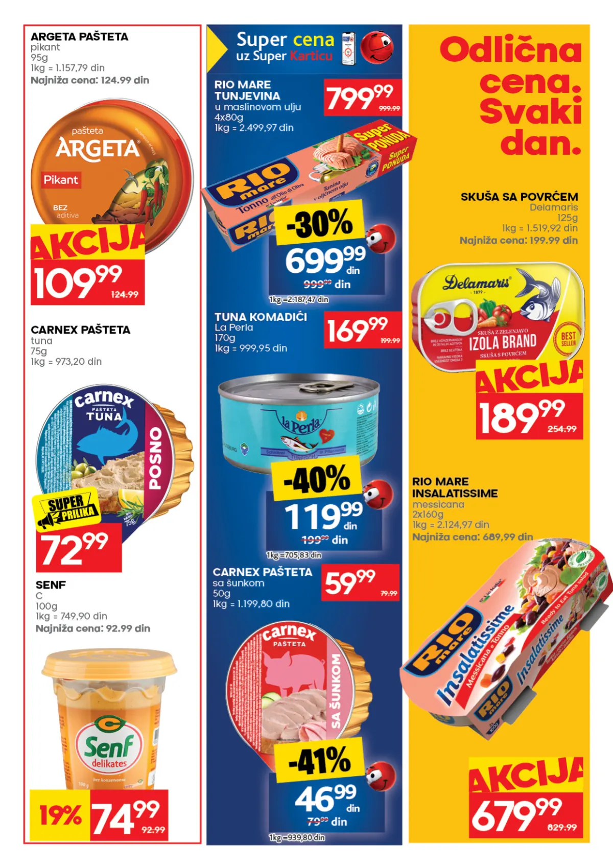 RODA katalog – strana 31: Argeta pikant pašteta, 95 g; Delamaris skuša sa povrćem, 125 g