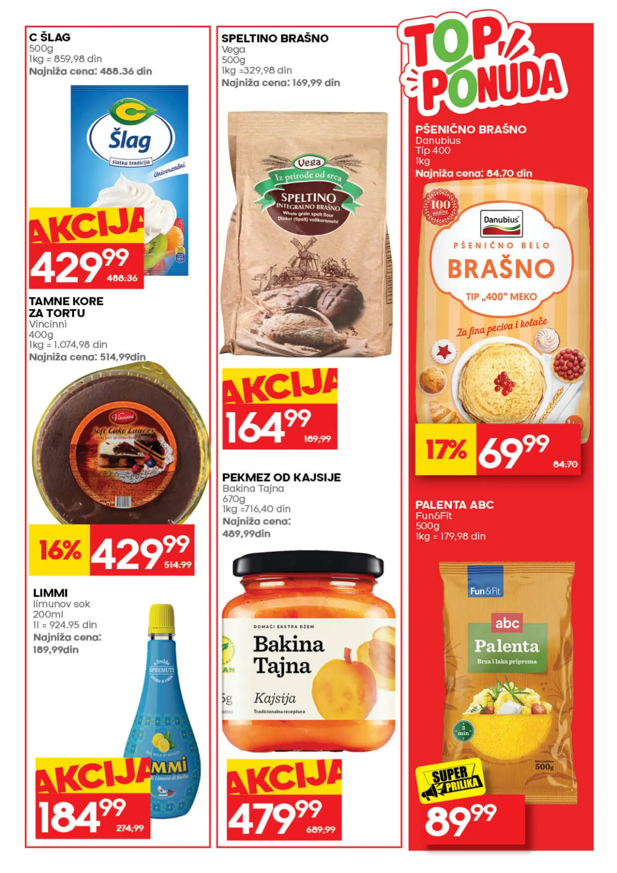 RODA katalog – strana 35: Danubius pšenično brašno tip 400, 1 kg; Vega speltino brašno, 500 g