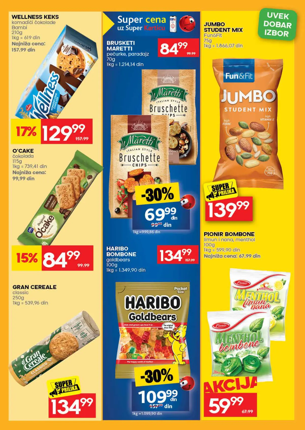 RODA katalog – strana 45: Bambi Wellness keks sa komadićima čokolade, 210 g; Fun&Fit Jumbo Student Mix, 75 g