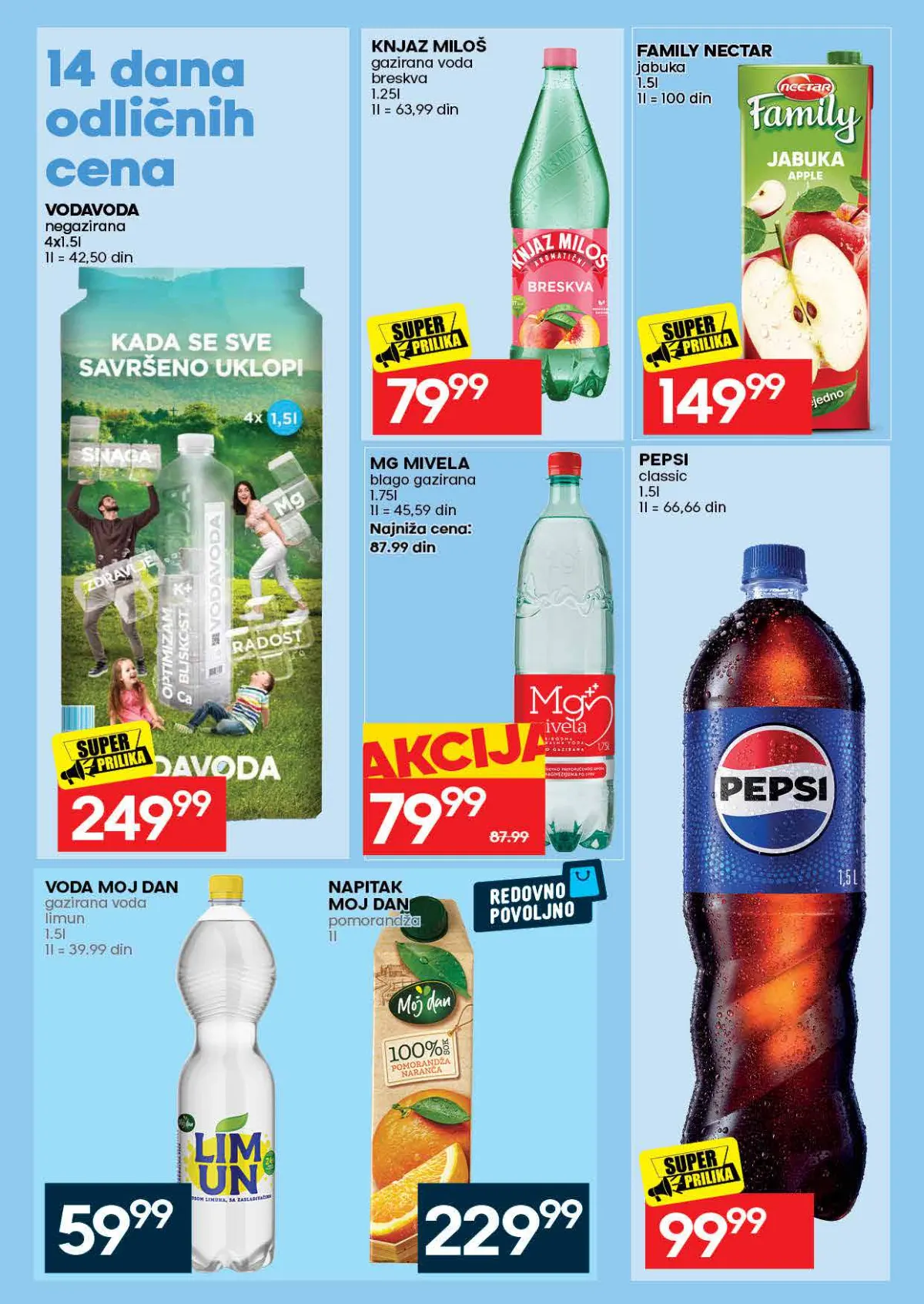 RODA katalog – strana 46: Vodavoda negazirana voda, 4 × 1,5 l; Pepsi Classic, 1,5 l