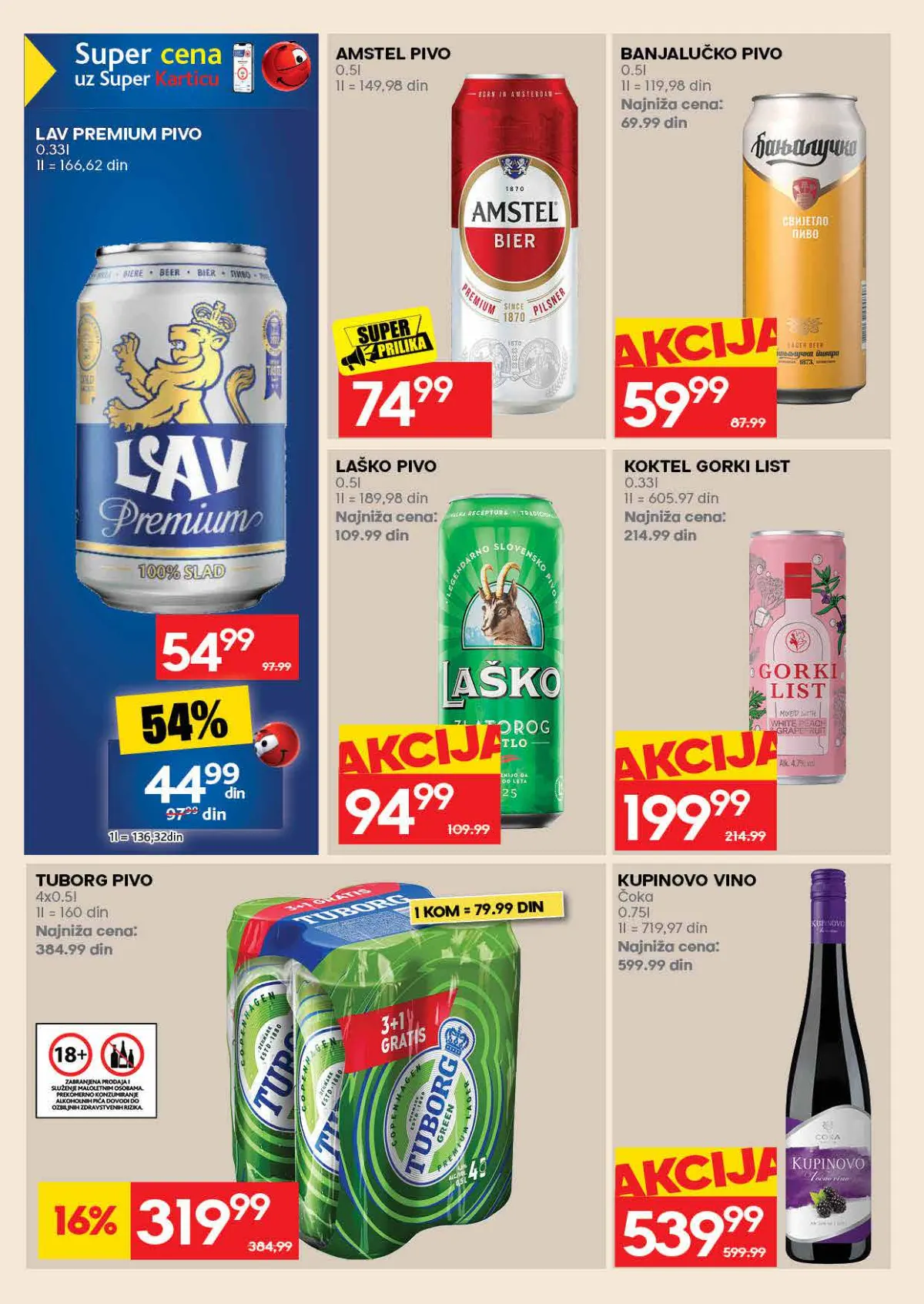 RODA katalog – strana 48: Amstel pivo, 0,5 l; Tuborg pivo, 4 × 0,5 l